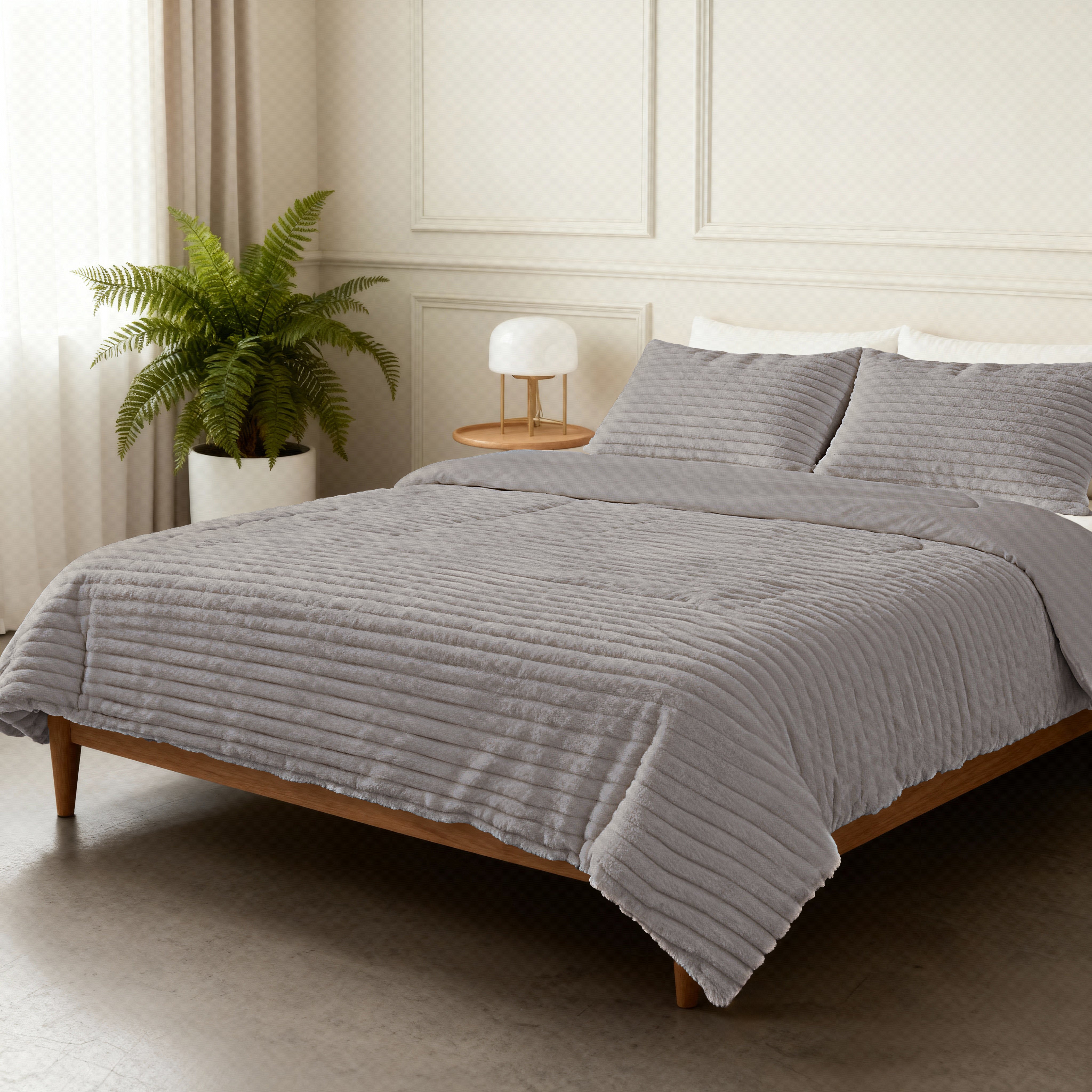 All-in One Lazy Rib Flanel Dekbed Taupe/Grey - Dekbed met kussenslopen