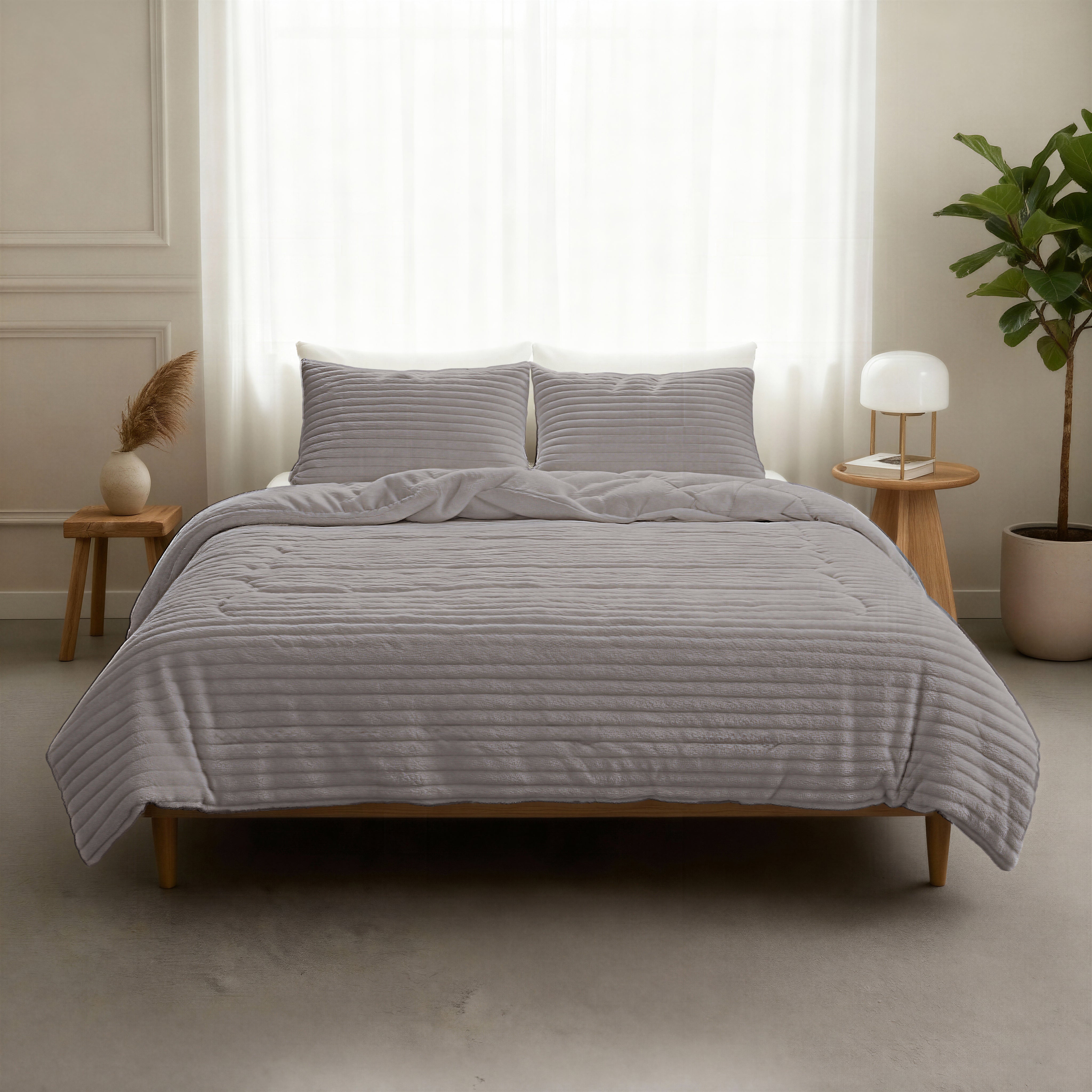 All-in One Lazy Rib Flanel Dekbed Taupe/Grey - Dekbed met kussenslopen