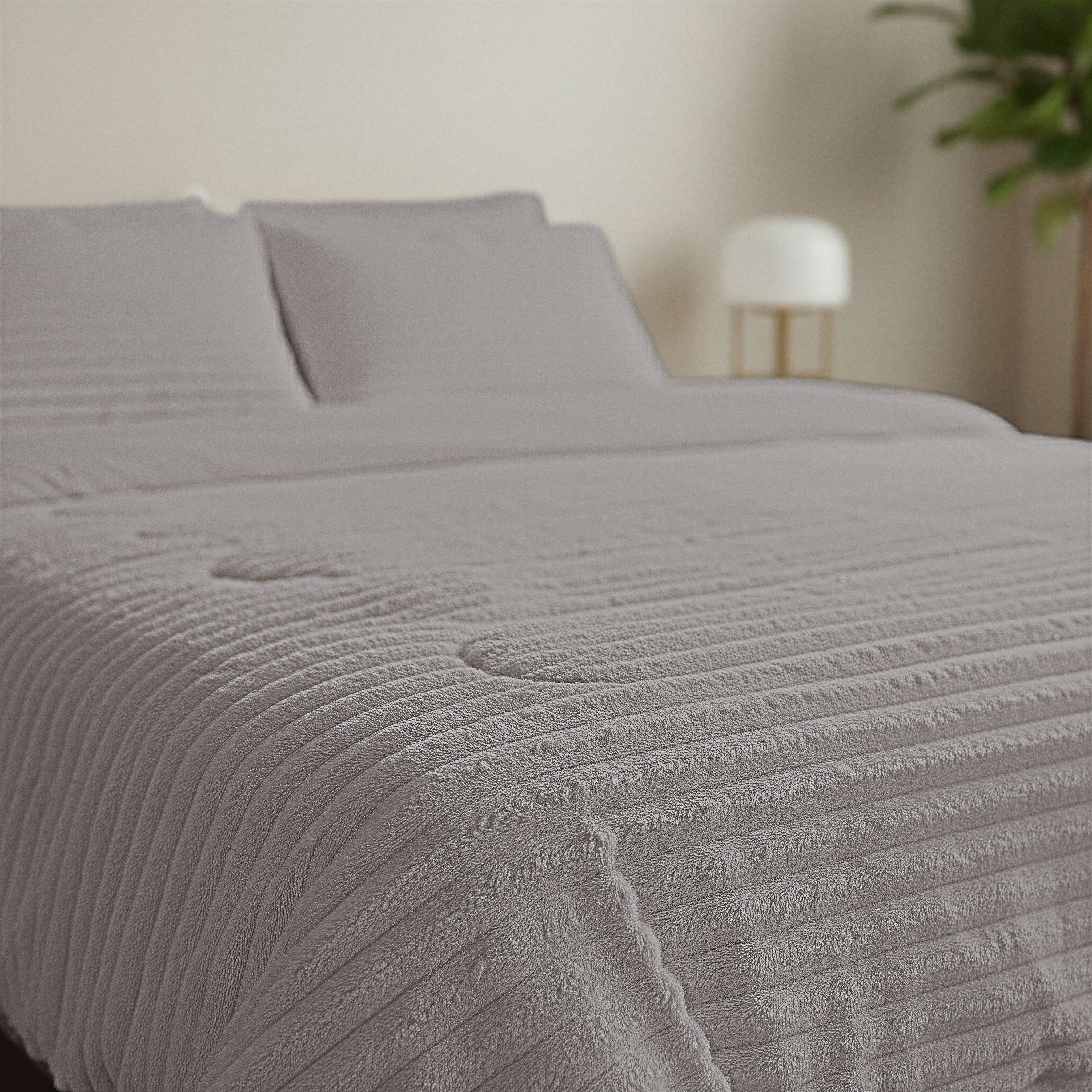 All-in One Lazy Rib Flanel Dekbed Taupe/Grey - Dekbed met kussenslopen