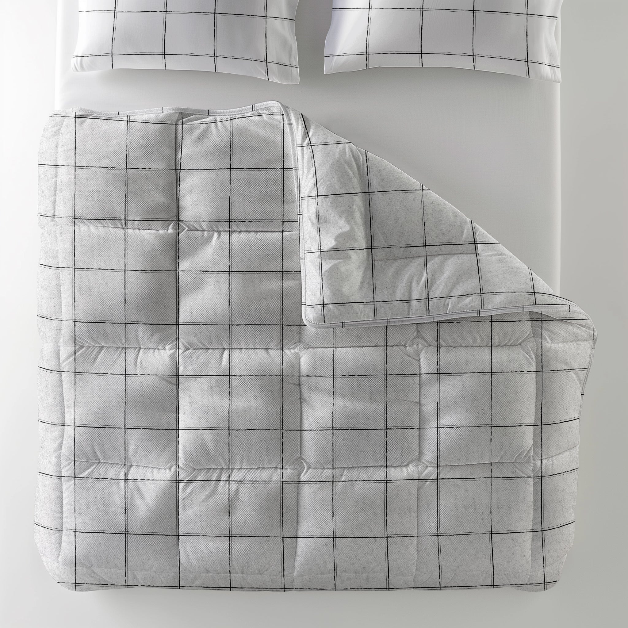 All-in One Lazy Dekbed Deep Check Wit - Dekbed met kussenslopen