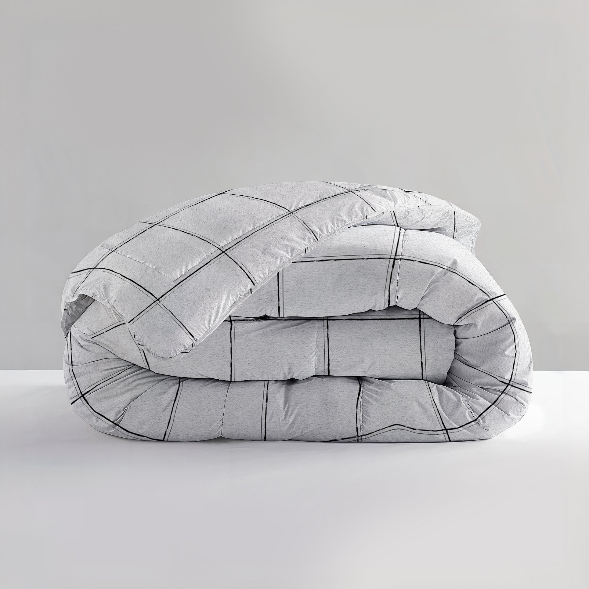 All-in One Lazy Dekbed Deep Check Wit - Dekbed met kussenslopen