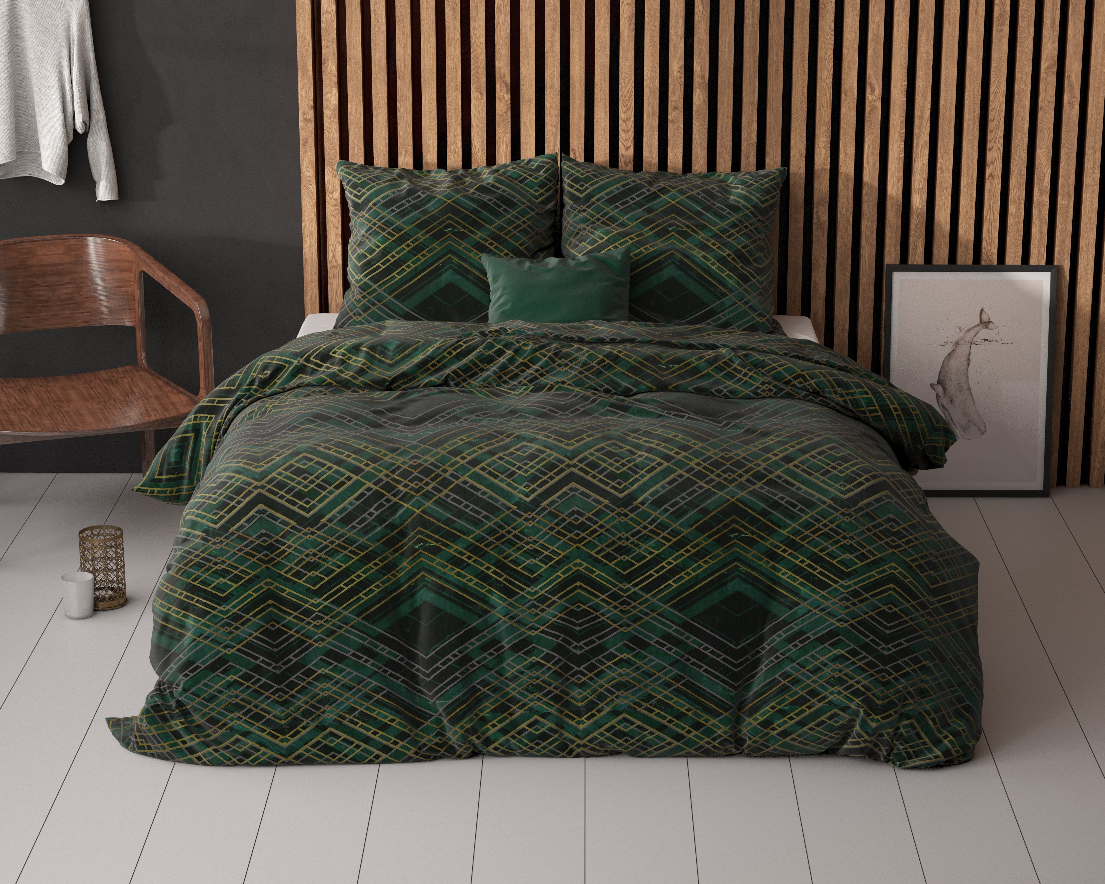 Authentic Triangle Duvet Cover Green - Cotton Woven - Non-Iron - Fun Prints