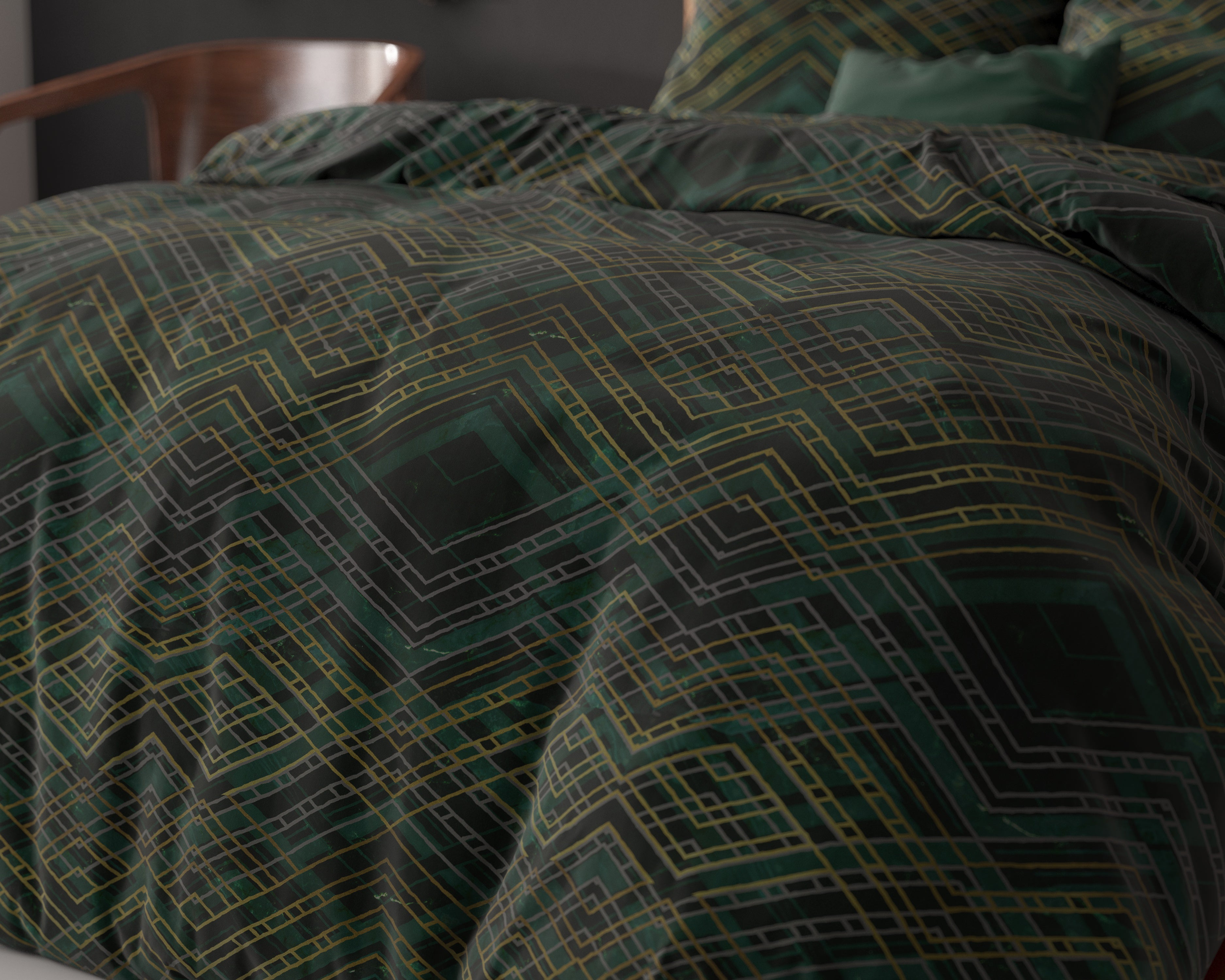 Authentic Triangle Duvet Cover Green - Cotton Woven - Non-Iron - Fun Prints