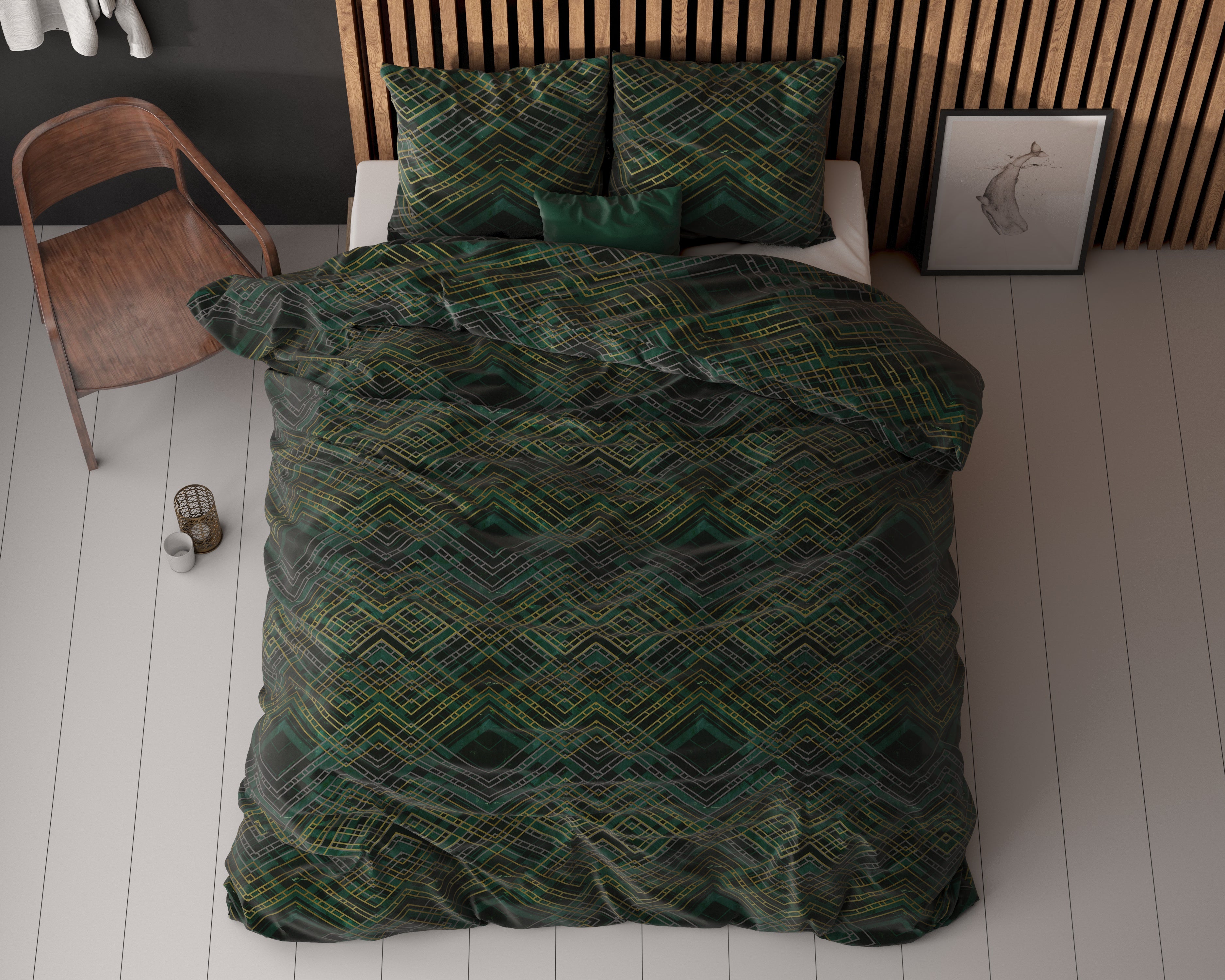 Authentic Triangle Duvet Cover Green - Cotton Woven - Non-Iron - Fun Prints