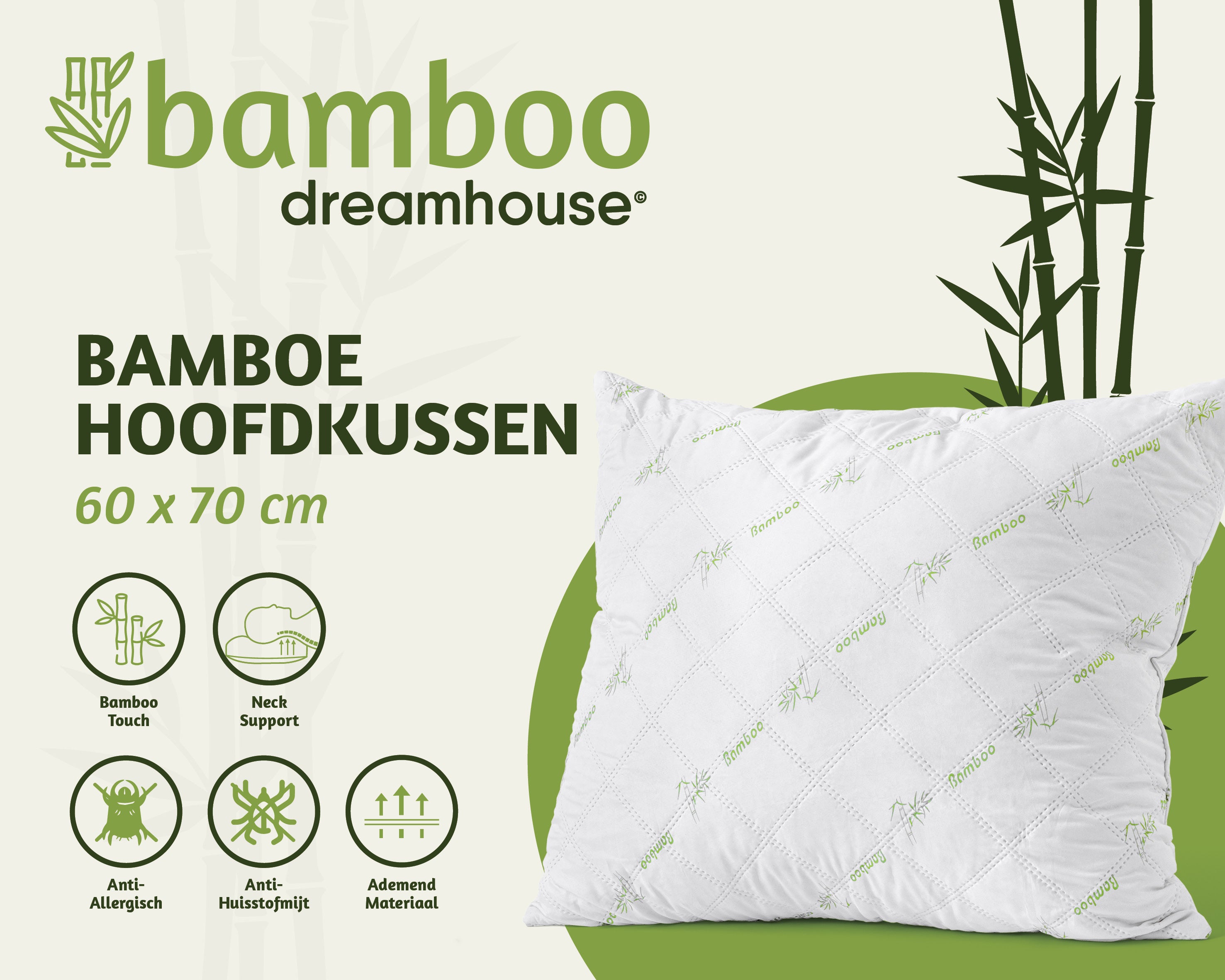 Bamboe Hoofdkussen Wit 60 x 70 - Zacht - Koel - Drukverlagend