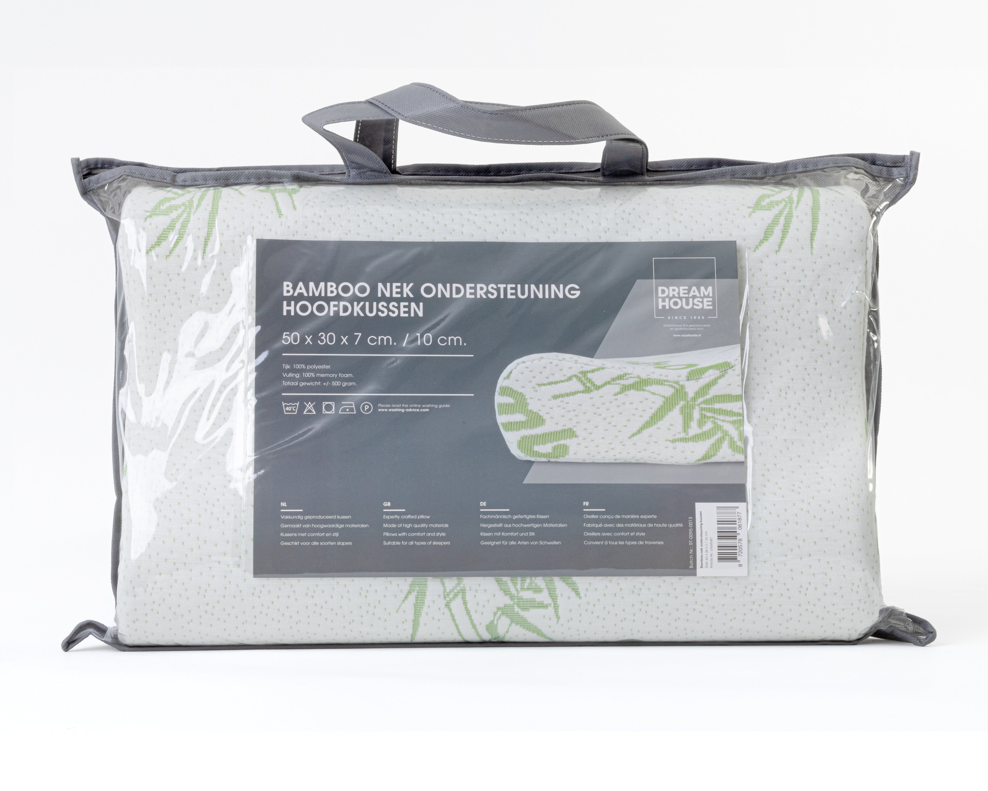 Bamboo Neck Support Pillow 50 x 30 - Treated with Bamboo - Natural Fibers - Pressure-relieving Memory Foam