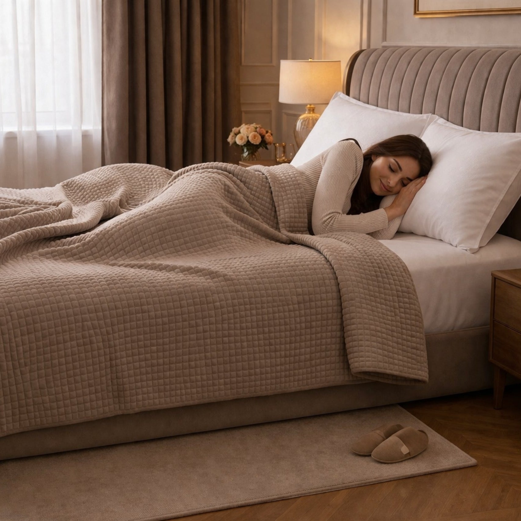 Beau Maison Dekbed - Sherpa Flanel - Beige / Zand - Voor het hele jaar