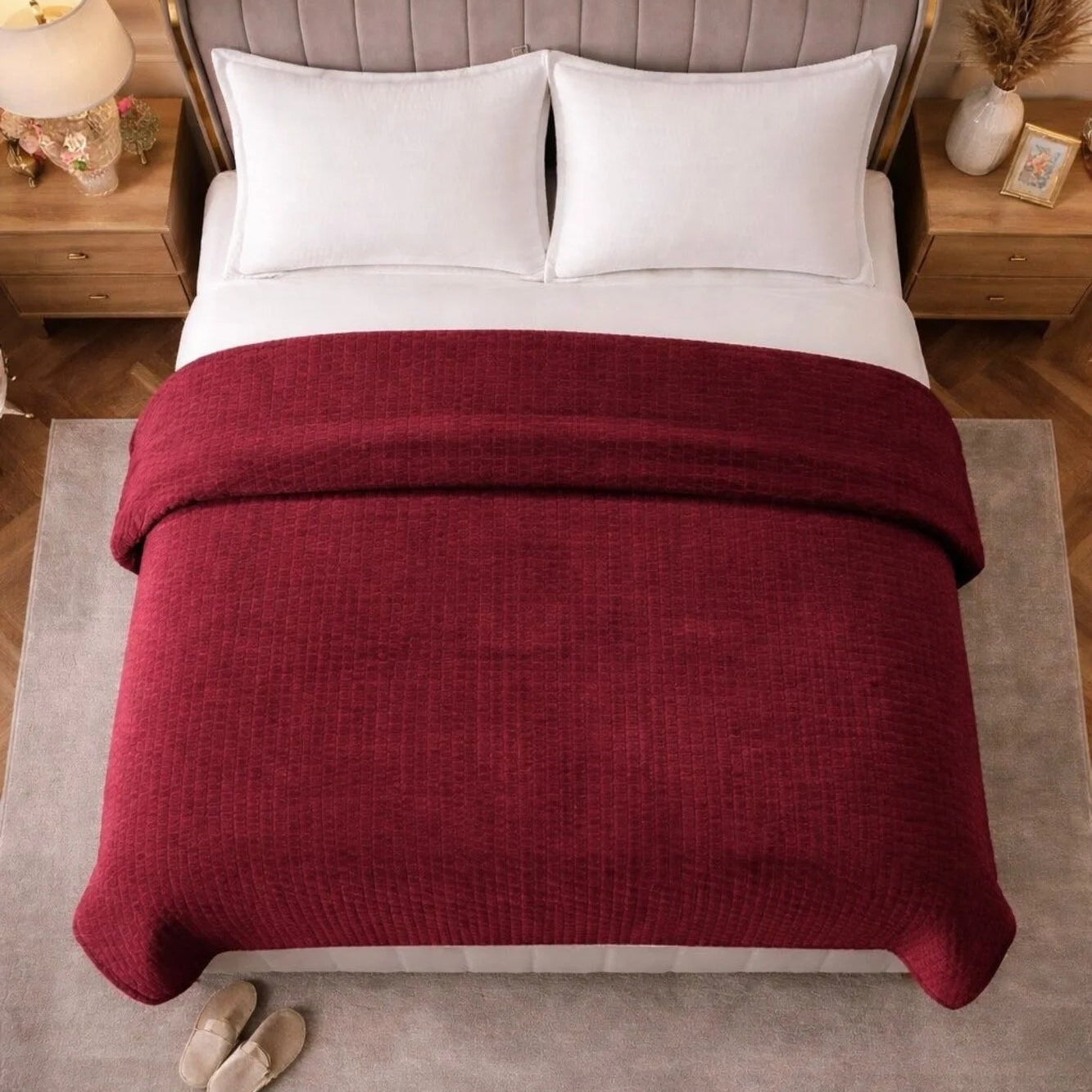 Beau Maison Dekbed - Sherpa Flanel - Bordeaux Red - Voor het hele jaar