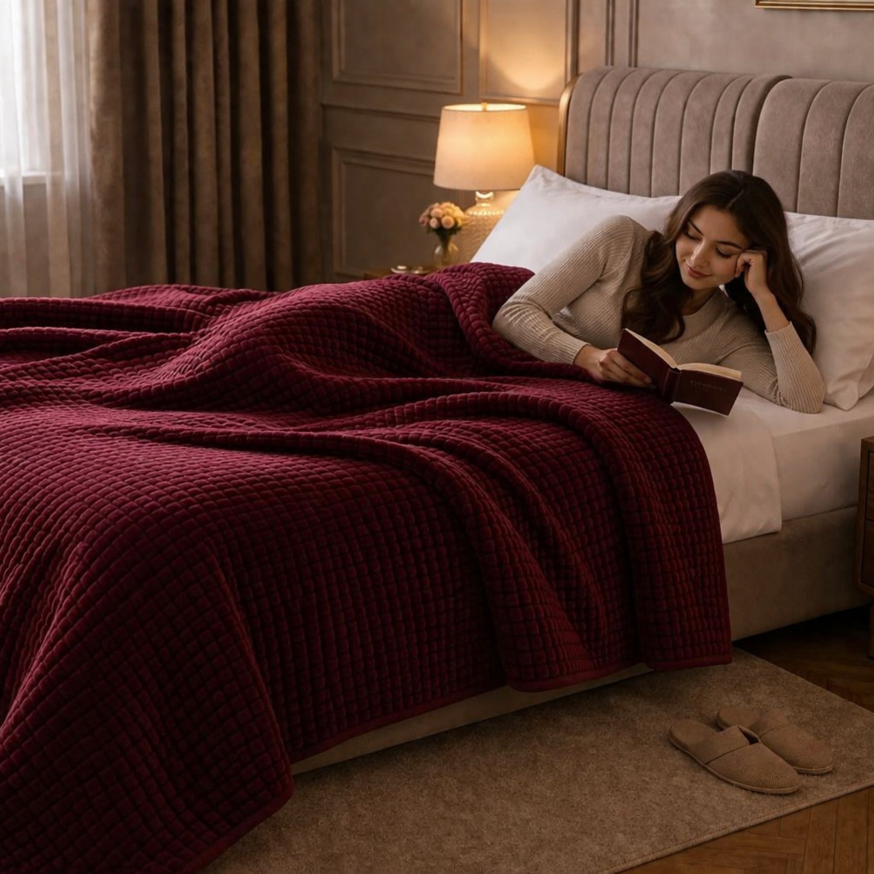 Beau Maison Dekbed - Sherpa Flanel - Bordeaux Red - Voor het hele jaar