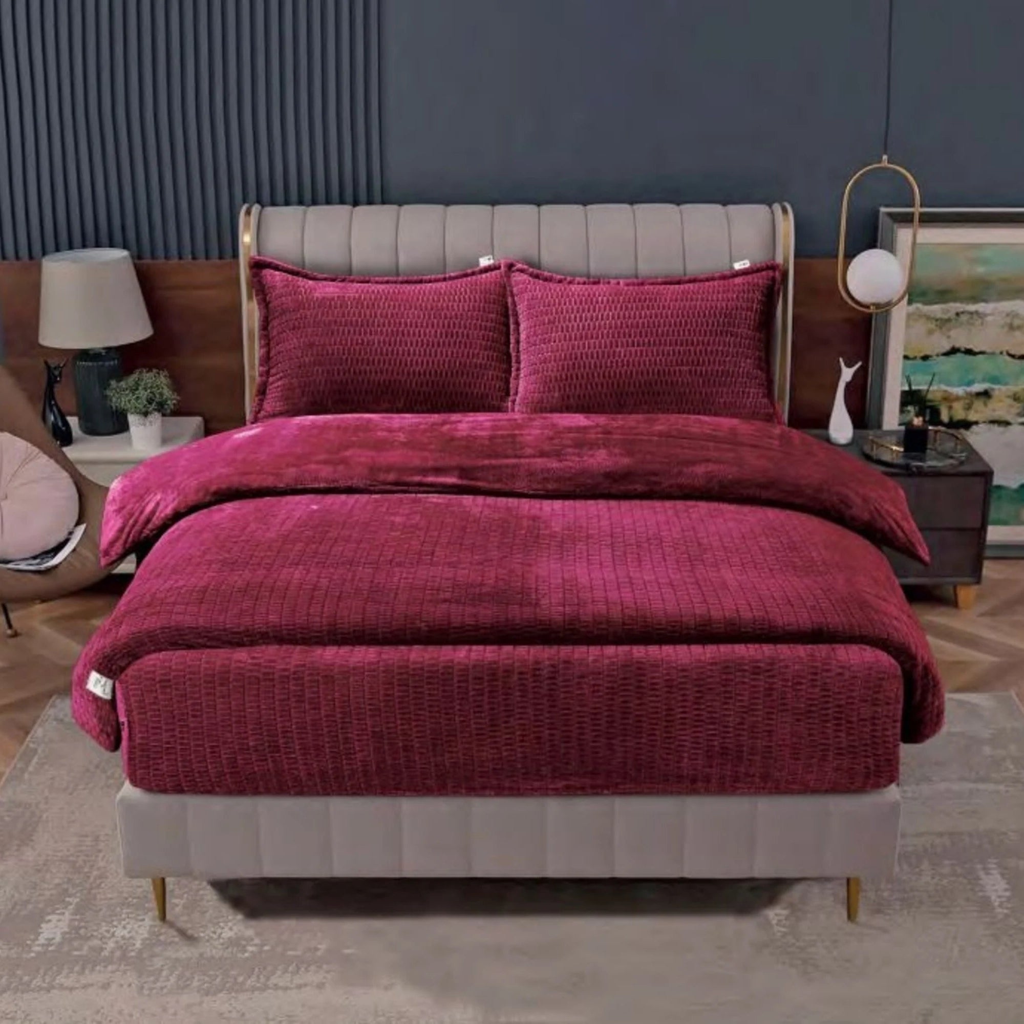 Beau Maison Dekbed - Sherpa Flanel - Bordeaux Red - Voor het hele jaar