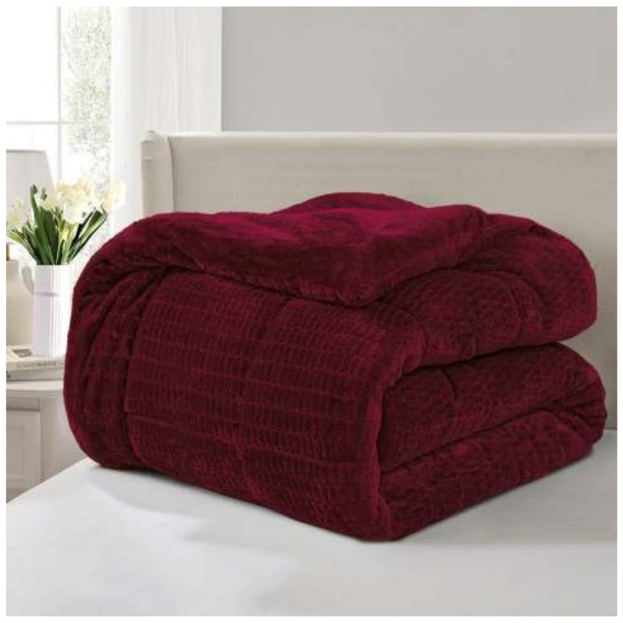 Beau Maison Dekbed - Sherpa Flanel - Bordeaux Red - Voor het hele jaar