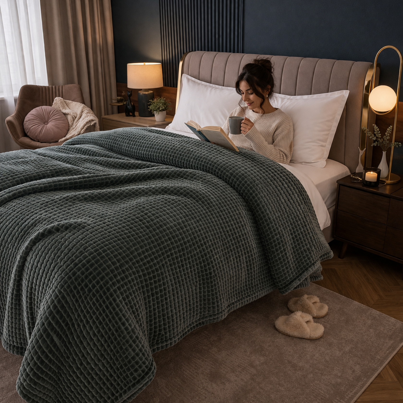 Beau Maison Dekbed - Sherpa Flanel - Dark Grey - Voor het hele jaar