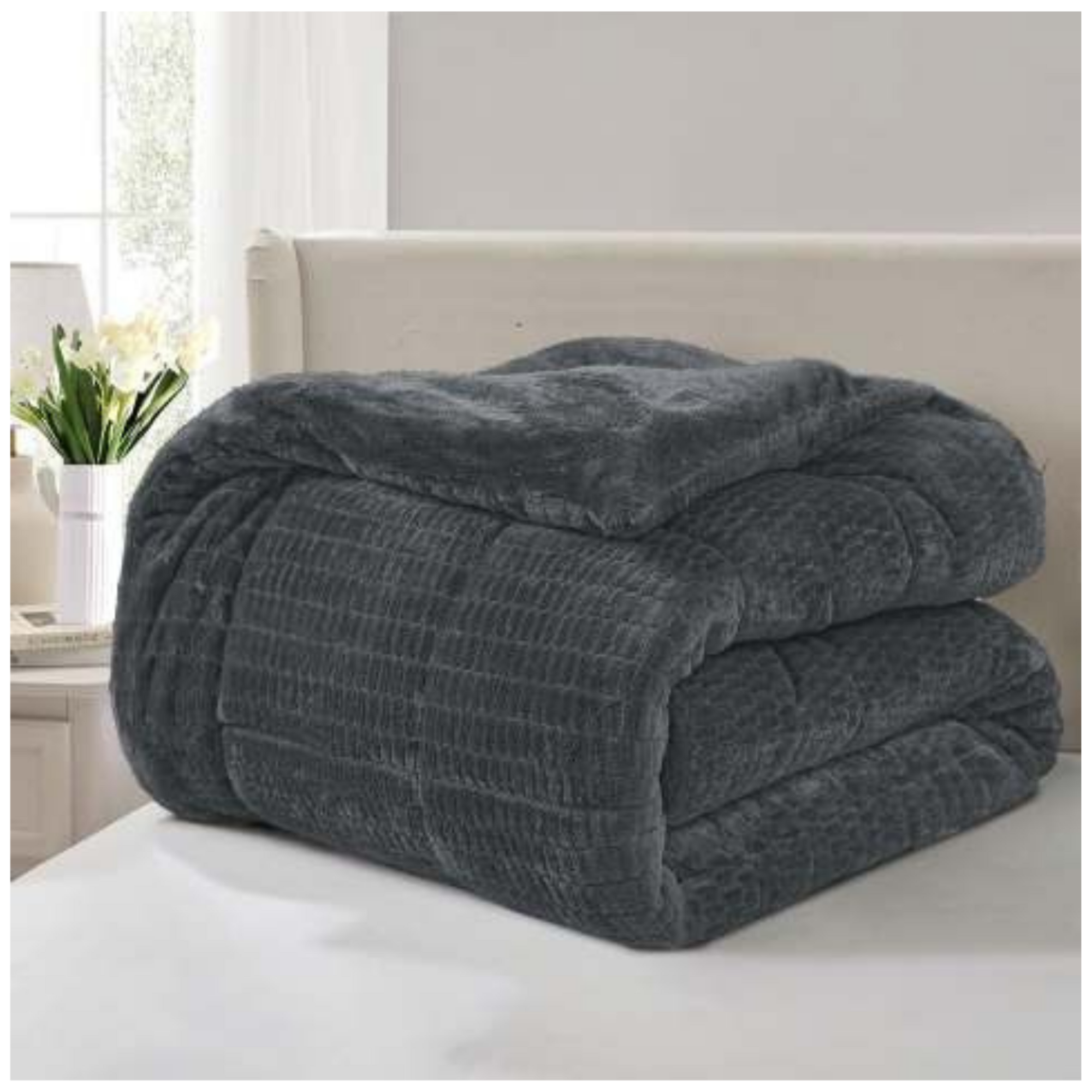 Beau Maison Dekbed - Sherpa Flanel - Dark Grey - Voor het hele jaar