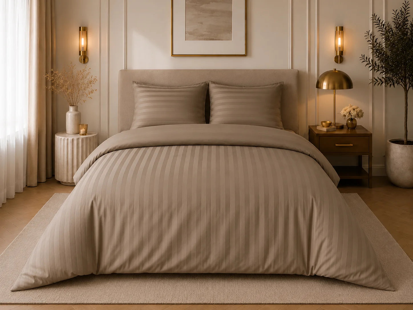 Beau Maison Hotellinnen Dekbedovertrek Taupe | 27mm Streep