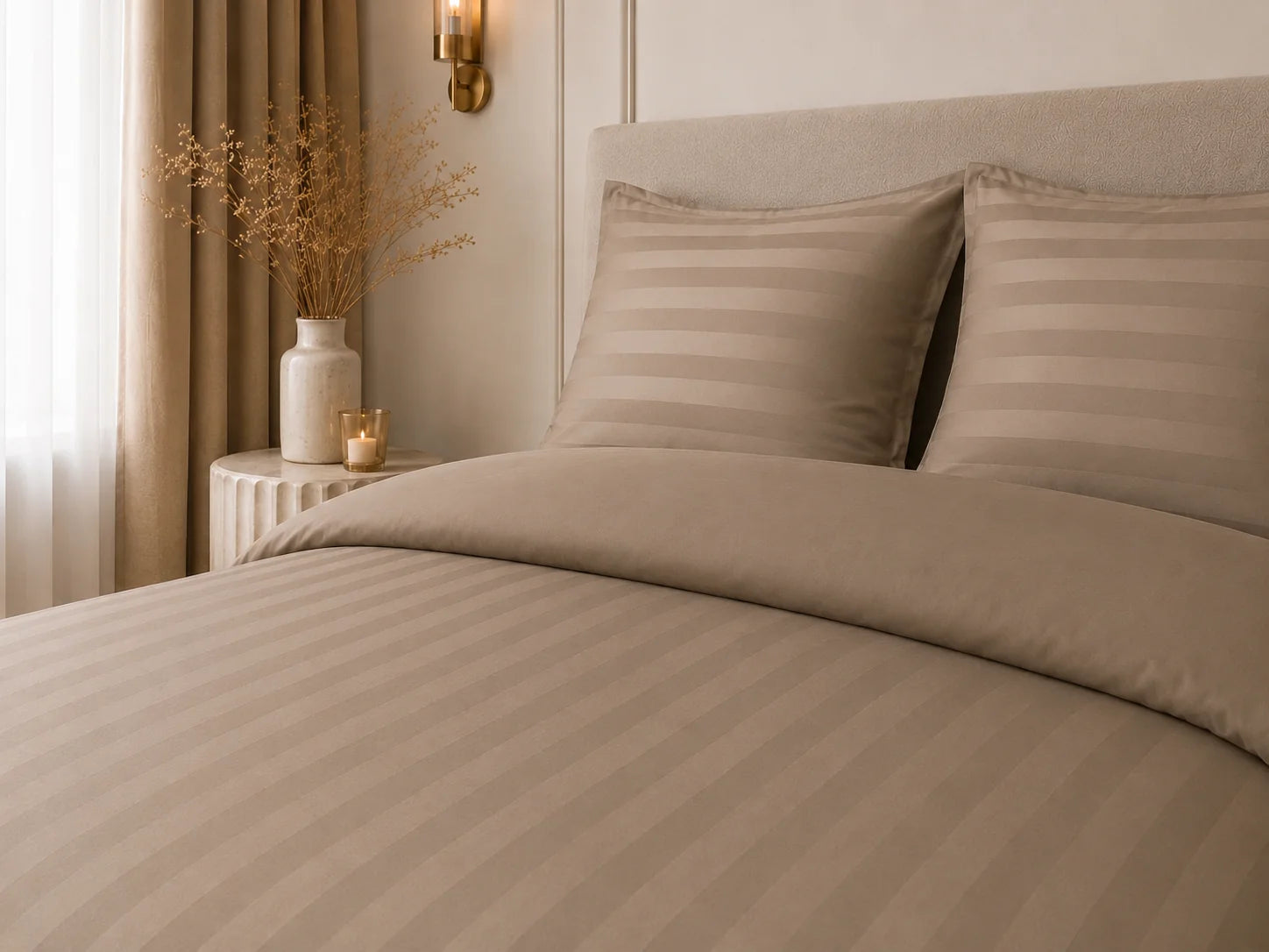 Beau Maison Hotellinnen Dekbedovertrek Taupe | 27mm Streep