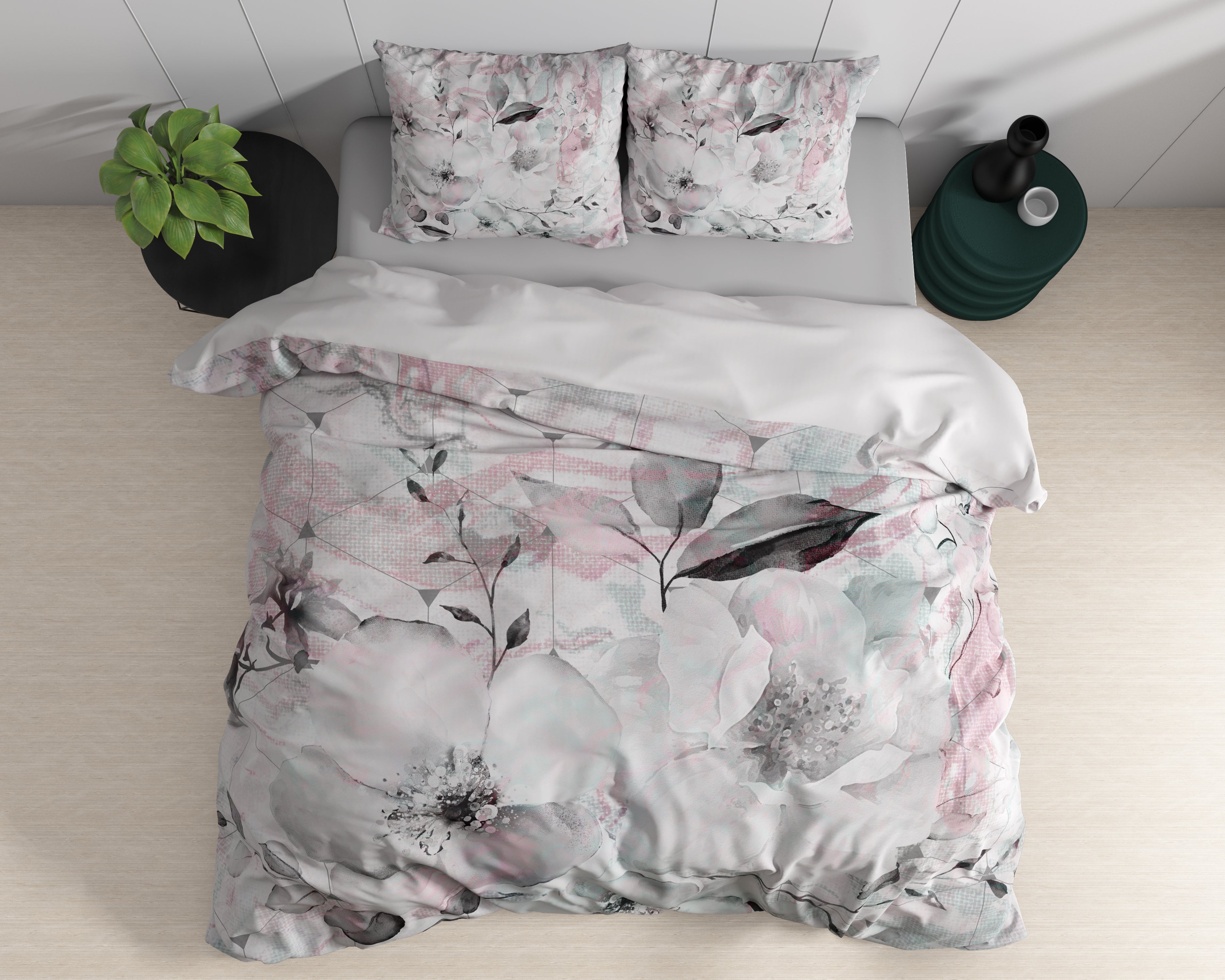 Bill Dekbedovertrek Wit - Luxe Satijn - Hoge kwaliteit - Trendy prints