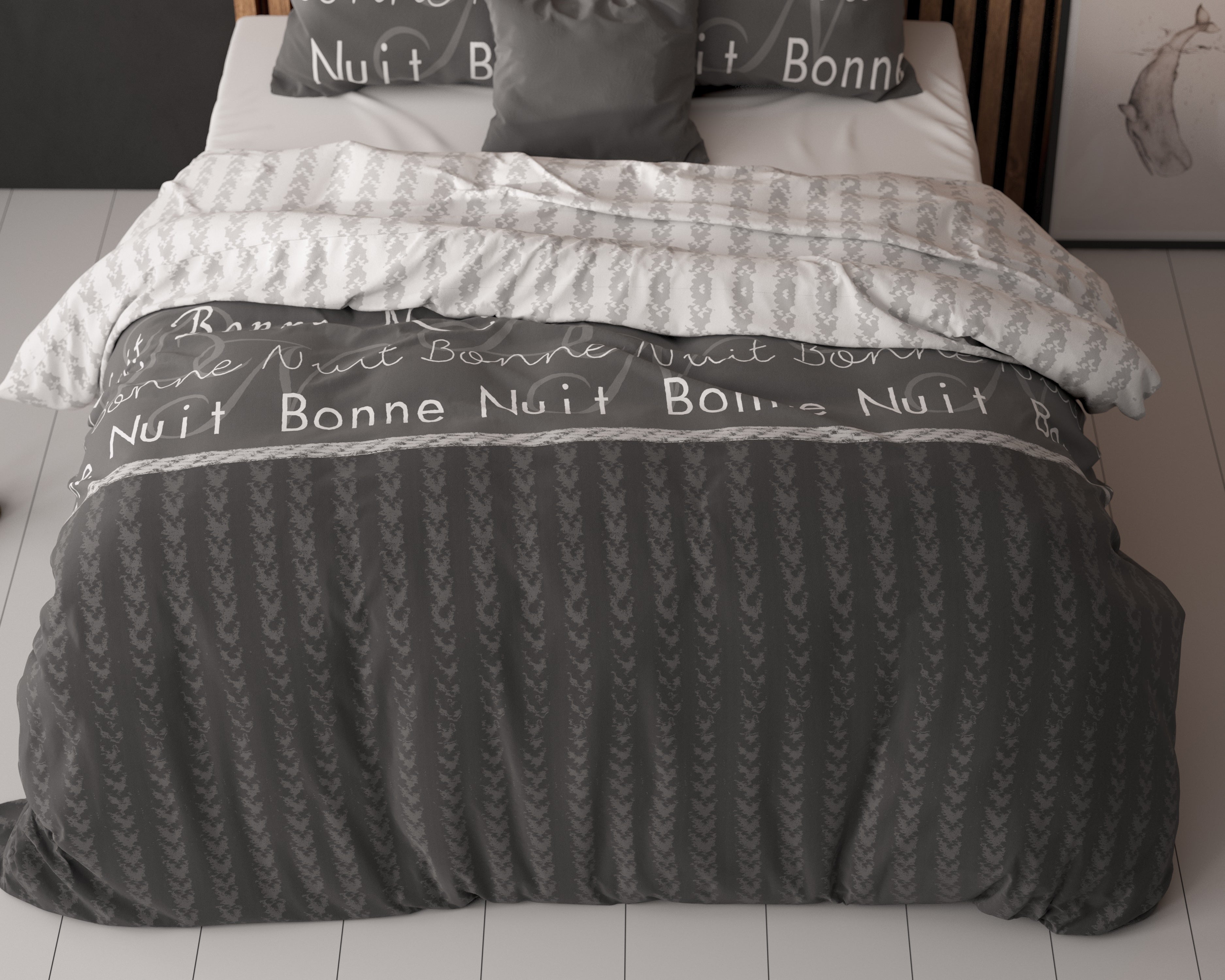Bonne Nuit 4 Dekbedovertrek Antraciet - Katoen geweven - Strijkvrij - Leuke prints