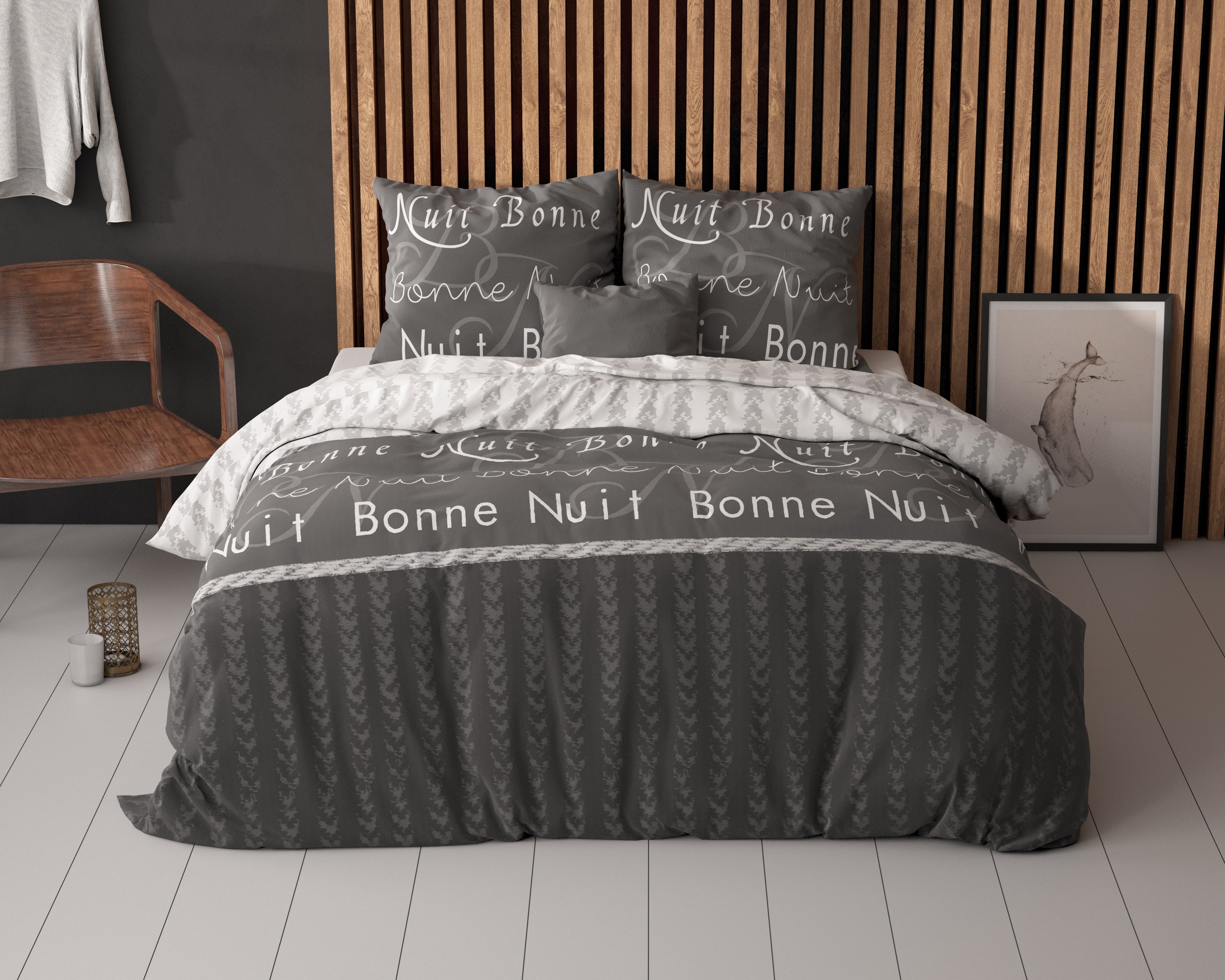 Bonne Nuit 4 Dekbedovertrek Antraciet - Katoen geweven - Strijkvrij - Leuke prints