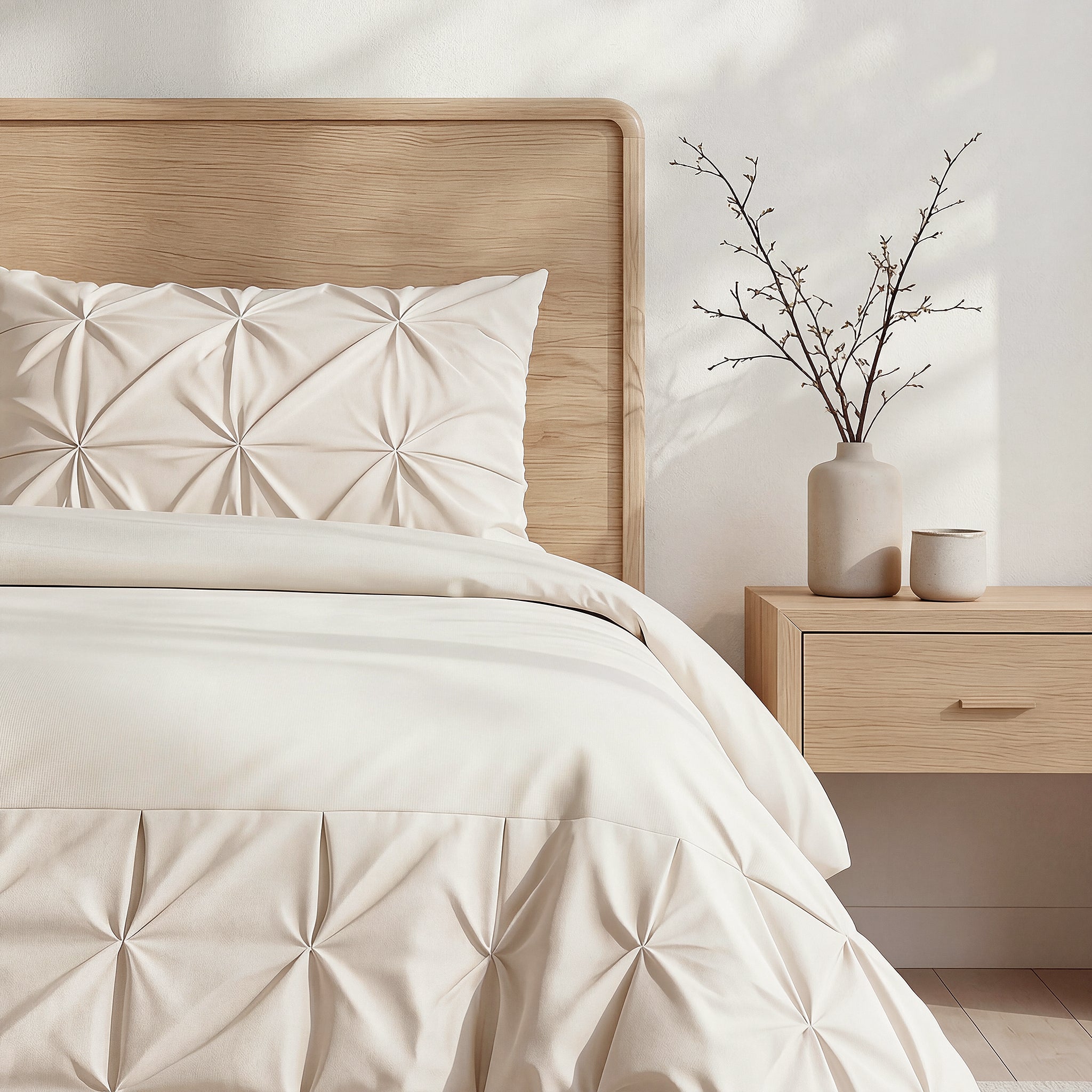 Sleeptime Border Pintuck Dekbedovertrek - Beige - Velvet