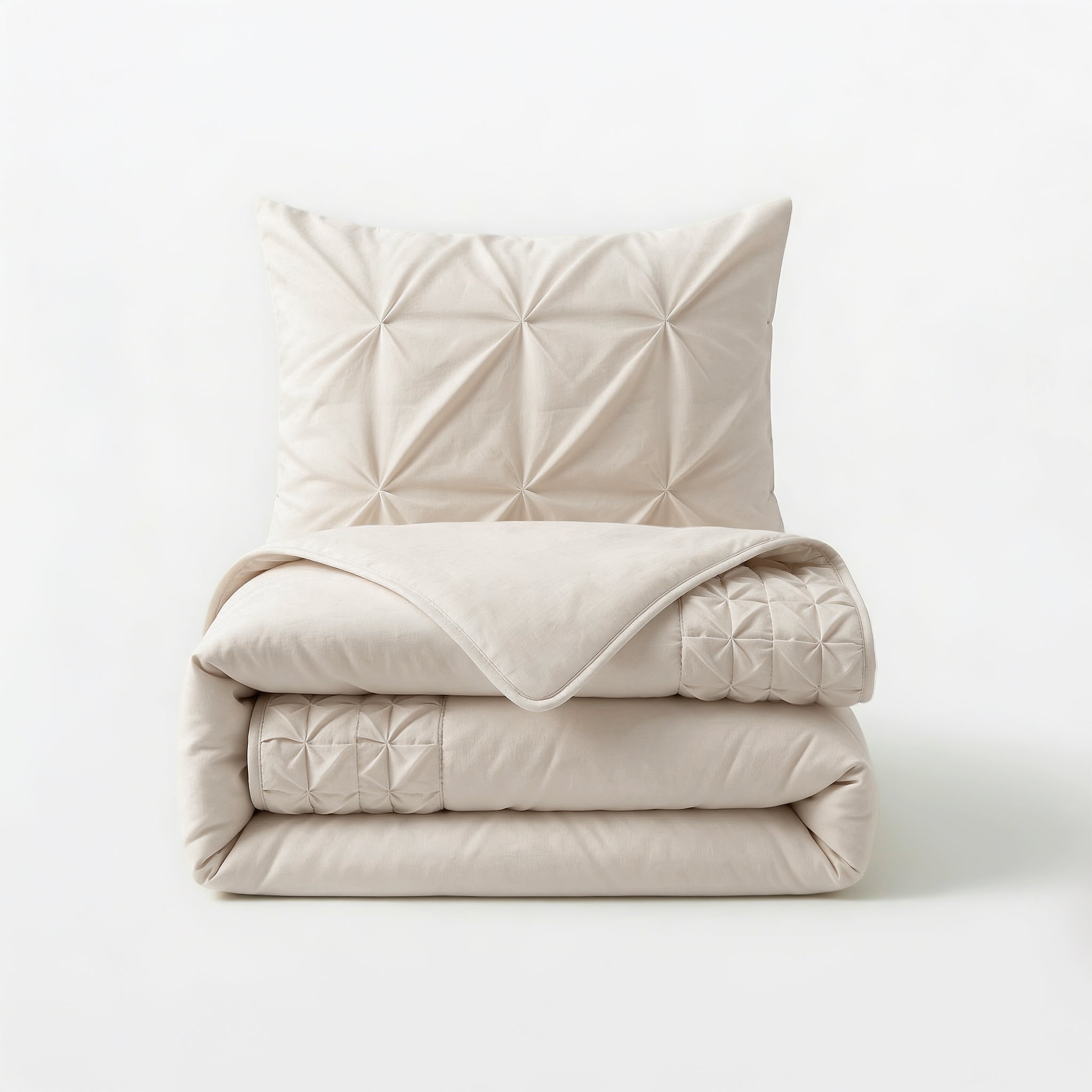 Sleeptime Border Pintuck Dekbedovertrek - Beige - Velvet