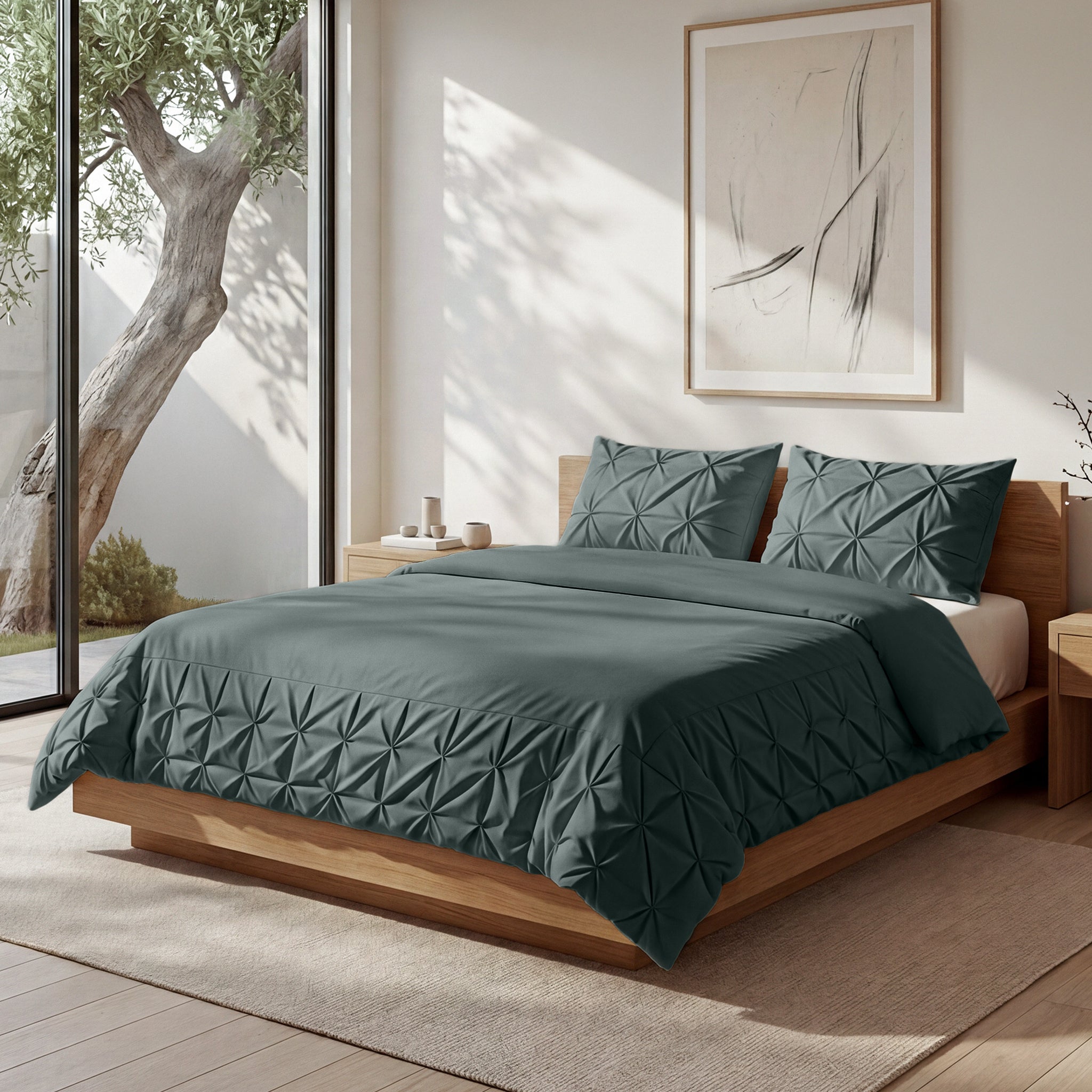 Sleeptime Border Pintuck Dekbedovertrek - Groen - Velvet