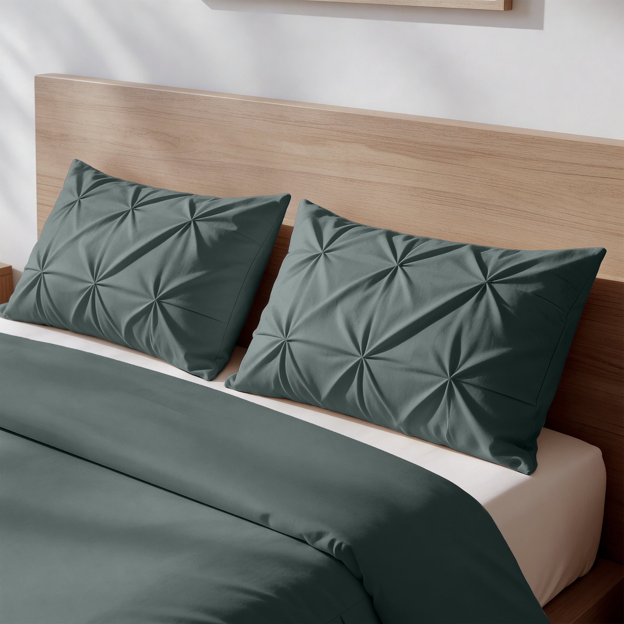Sleeptime Border Pintuck Dekbedovertrek - Groen - Velvet