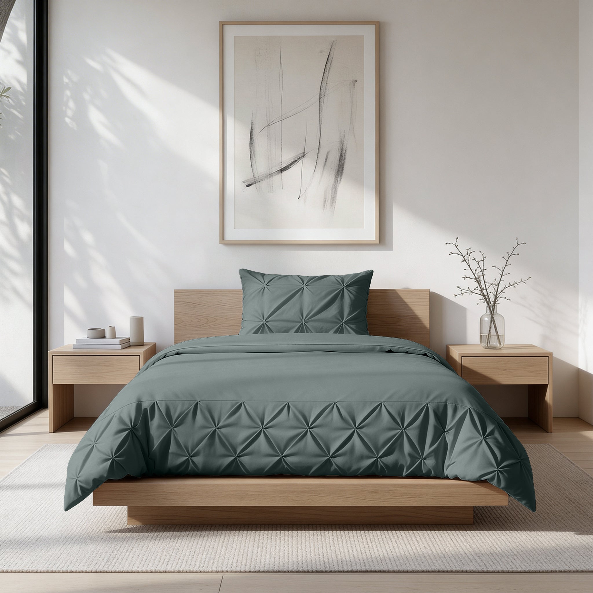 Sleeptime Border Pintuck Dekbedovertrek - Groen - Velvet