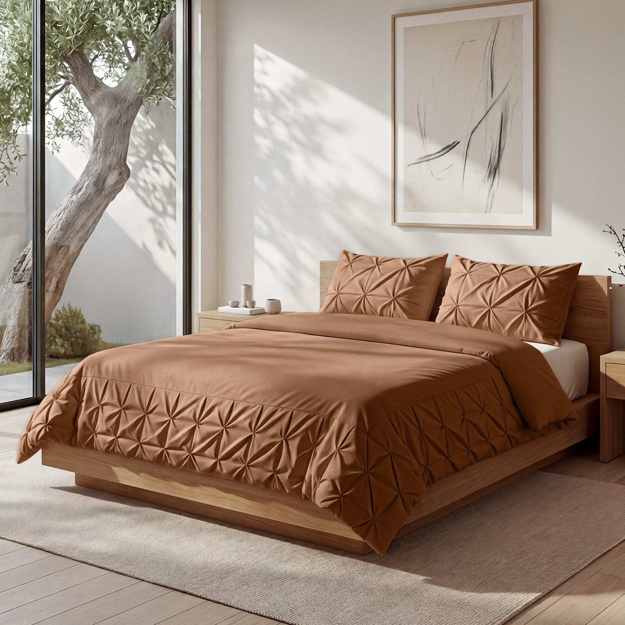 Sleeptime Border Pintuck Dekbedovertrek - Mocha Moose - Velvet