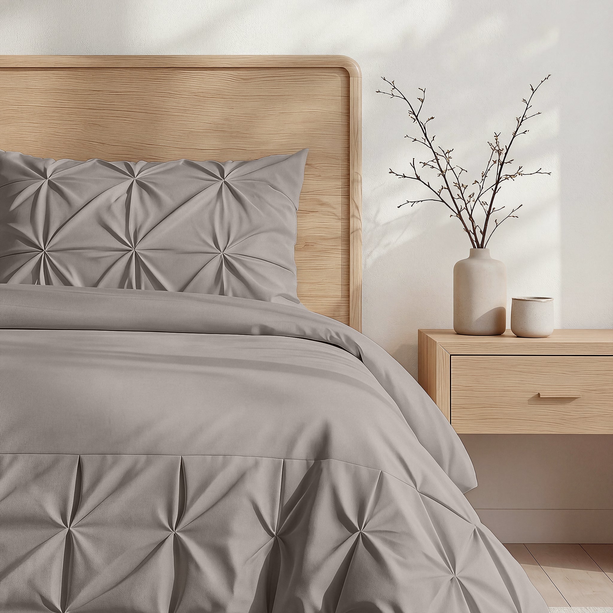 Sleeptime Border Pintuck Dekbedovertrek - Taupe/Grijs - Velvet