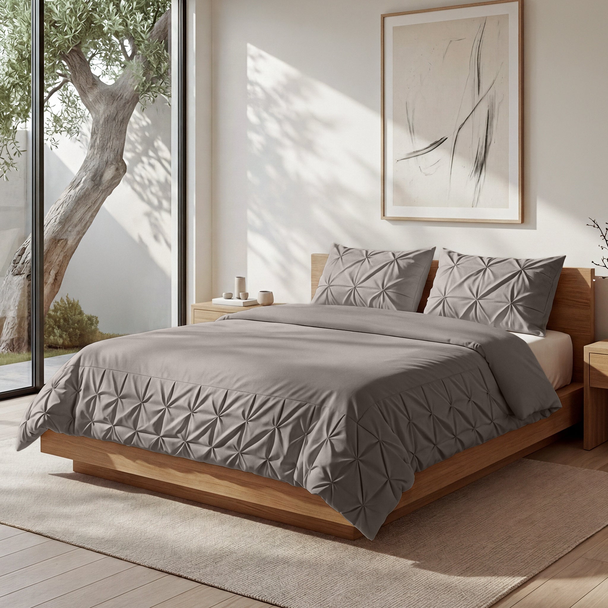 Sleeptime Border Pintuck Dekbedovertrek - Taupe/Grijs - Velvet