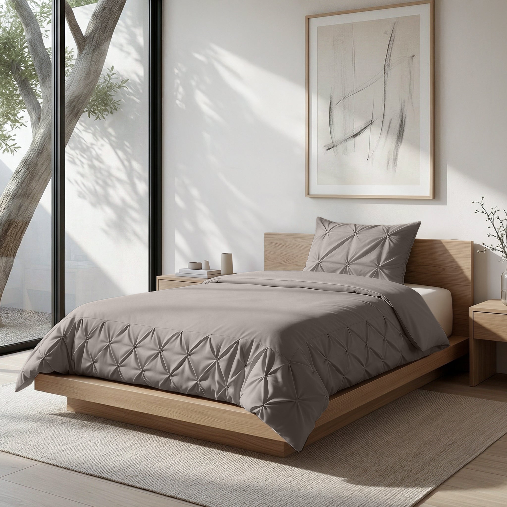 Sleeptime Border Pintuck Dekbedovertrek - Taupe/Grijs - Velvet