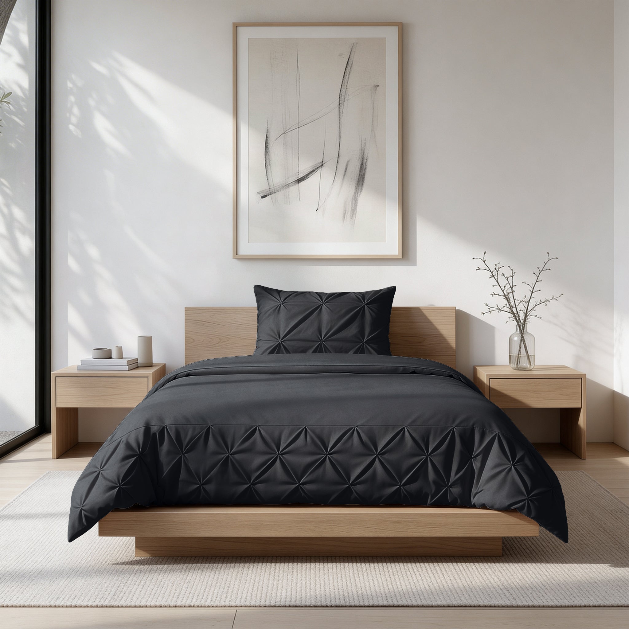 Sleeptime Border Pintuck Dekbedovertrek - Zwart - Velvet