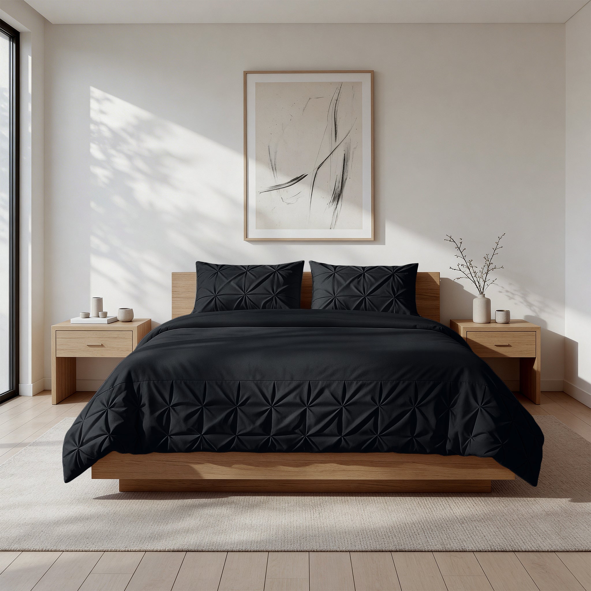 Sleeptime Border Pintuck Dekbedovertrek - Zwart - Velvet