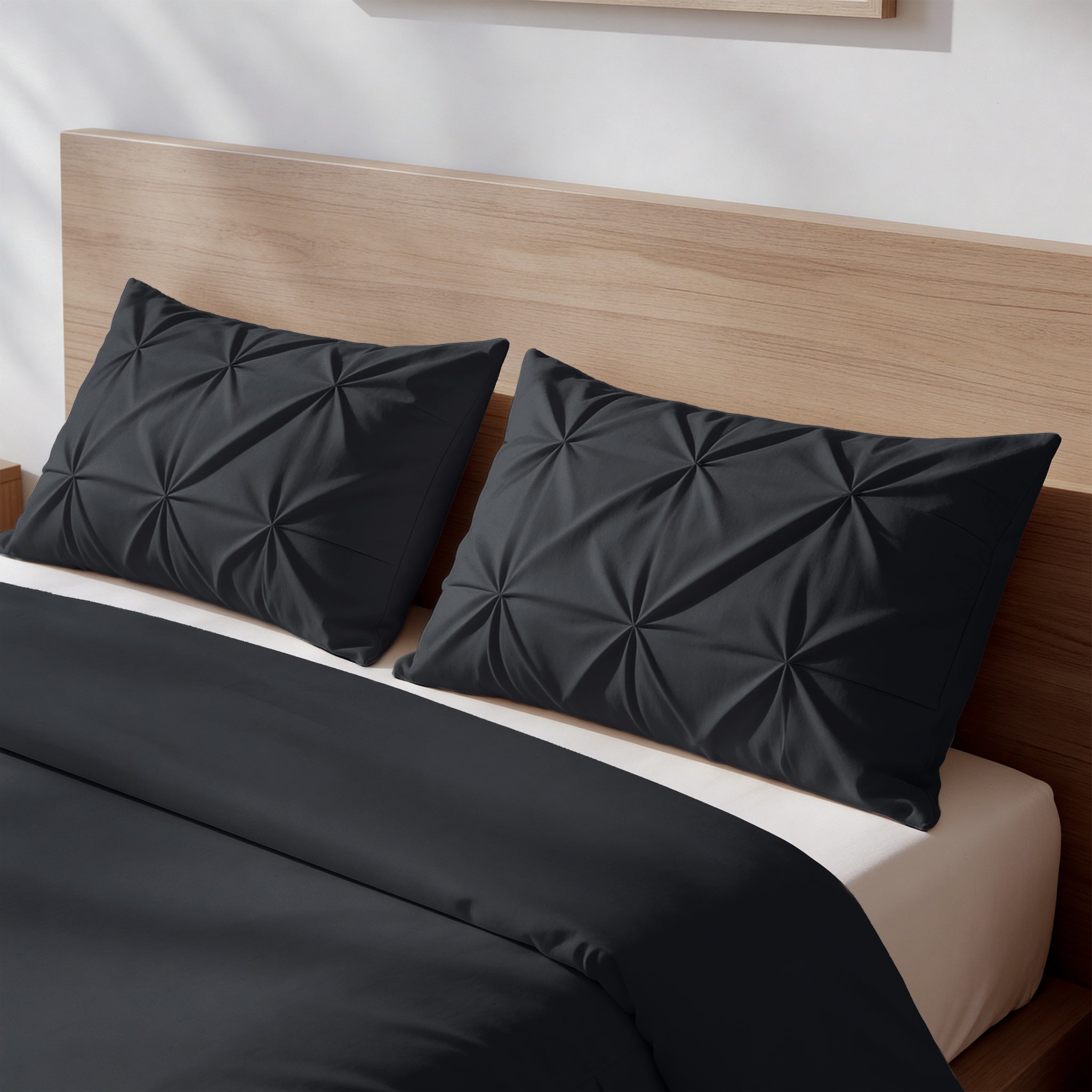 Sleeptime Border Pintuck Dekbedovertrek - Zwart - Velvet