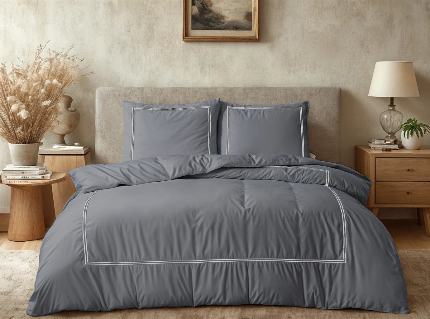 Brata Dekbedovertrek - Antraciet/Grijs - 100% Katoen Percale