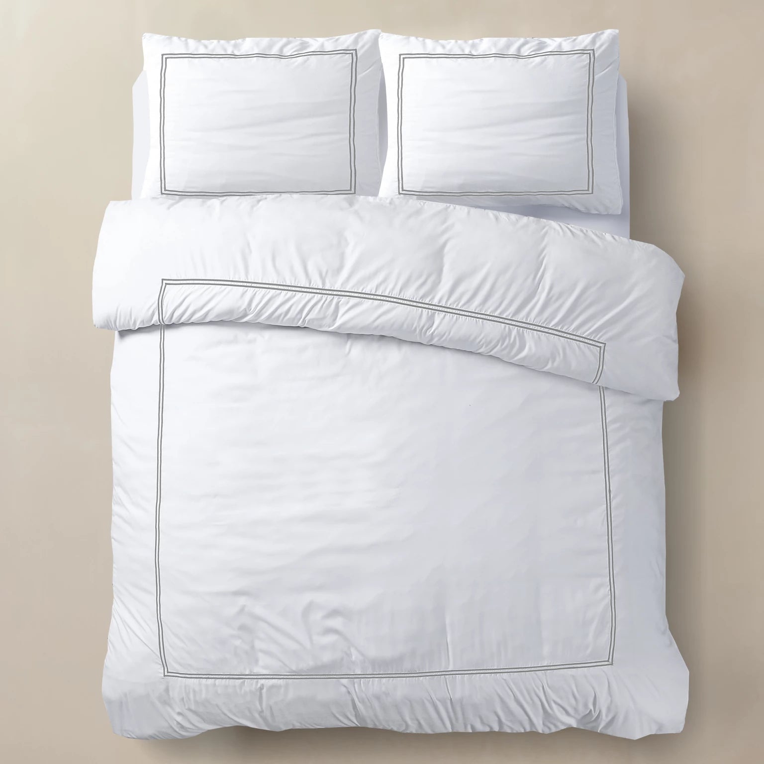 Brata Duvet Cover White/Grey - Fine woven cotton - Up to 260 long - Hotel chic design