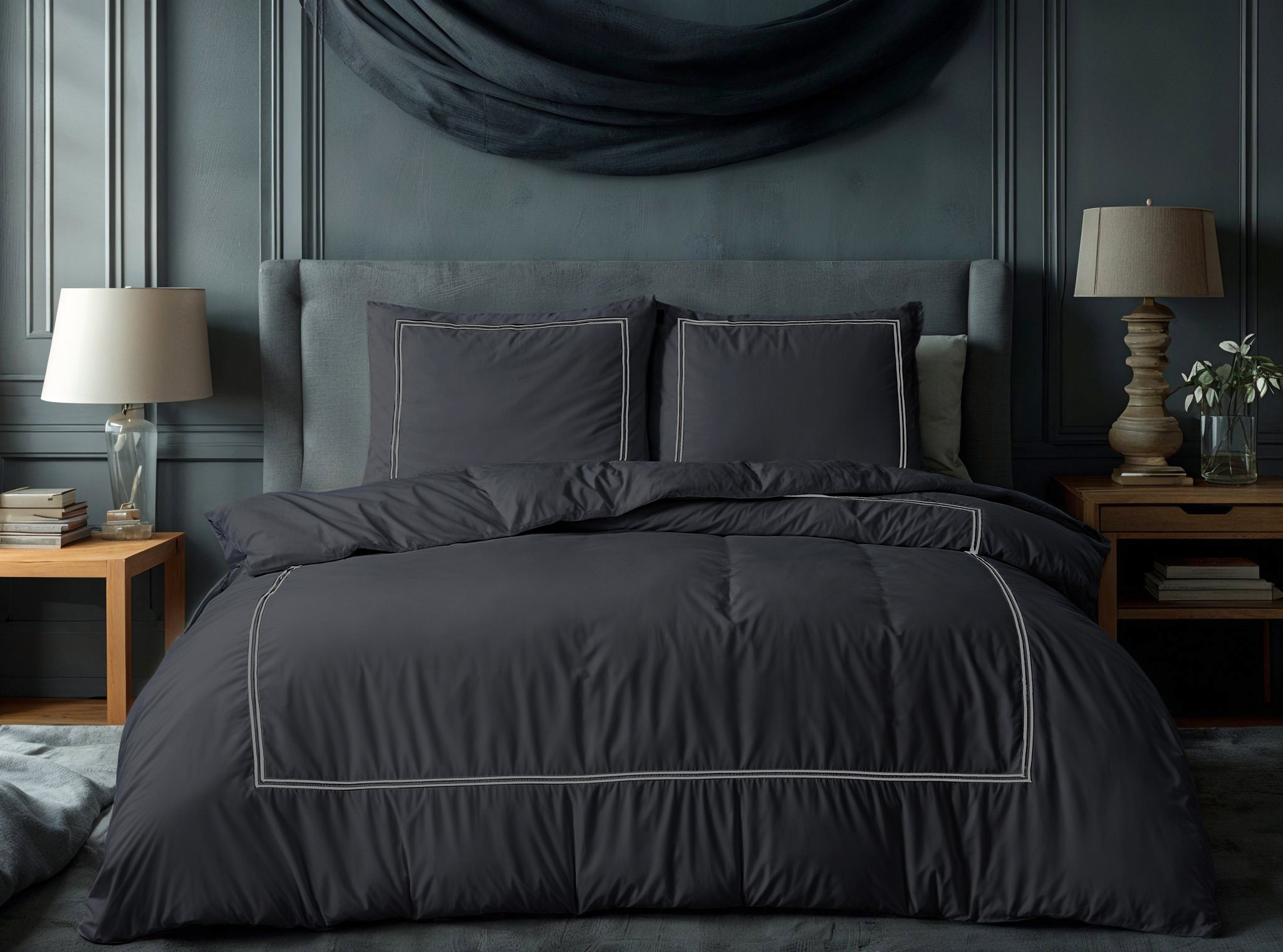Brata Dekbedovertrek Zwart/Grijs - Fijn geweven katoen - Tot 260 lang - Hotel chique design