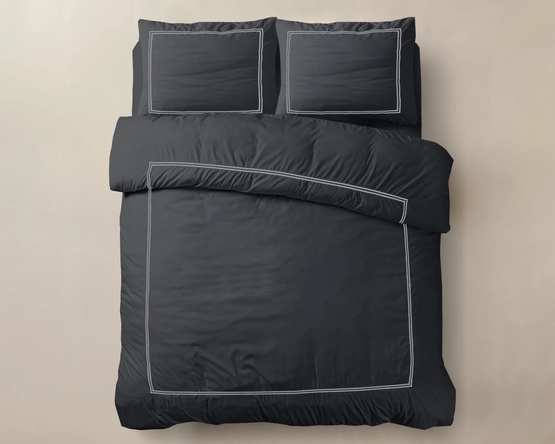 Brata Dekbedovertrek Zwart/Grijs - Fijn geweven katoen - Tot 260 lang - Hotel chique design
