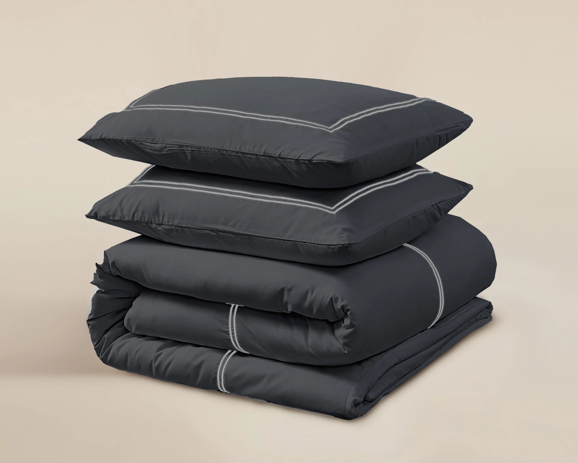 Brata Dekbedovertrek Zwart/Grijs - Fijn geweven katoen - Tot 260 lang - Hotel chique design