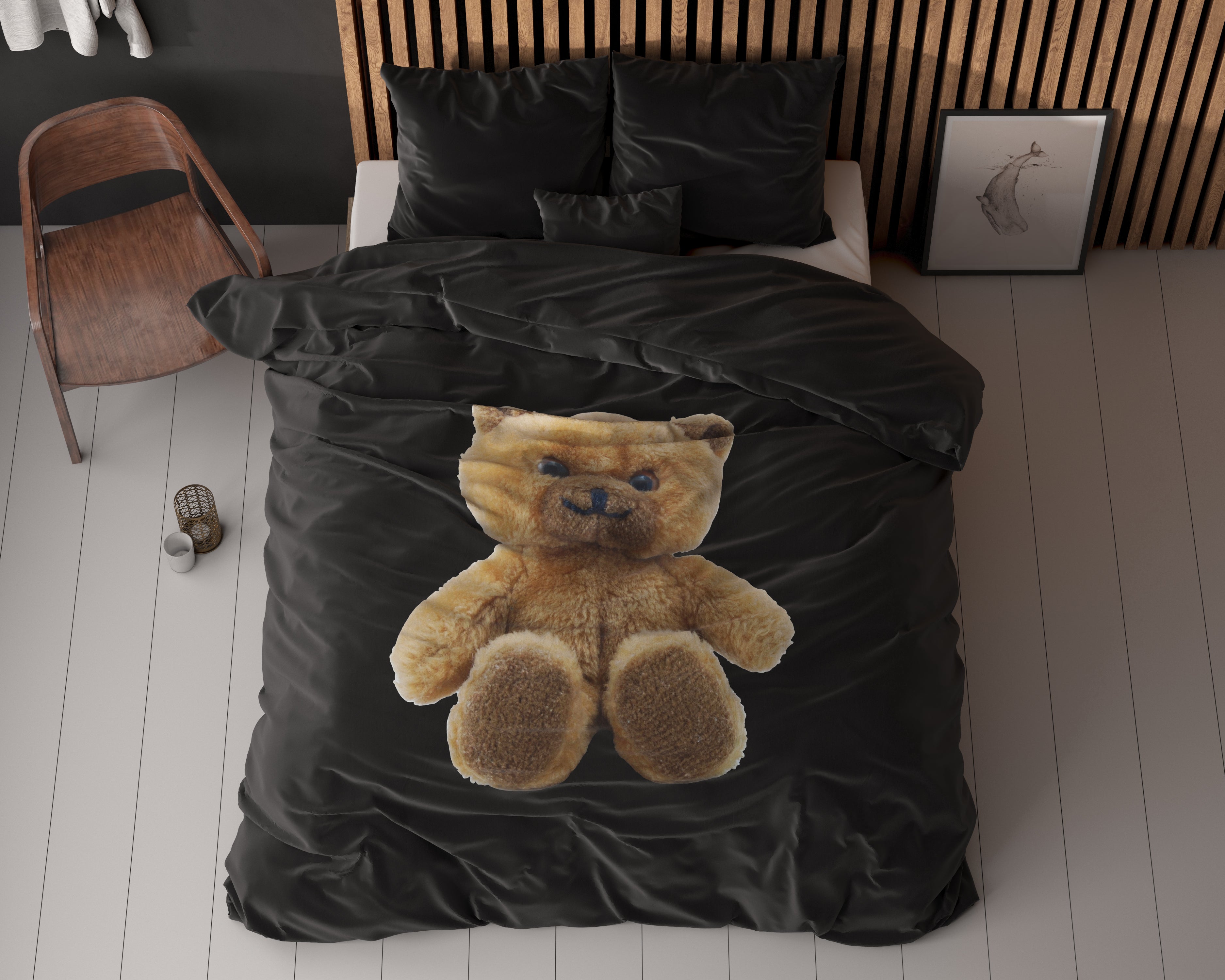 Brave Teddy Zwart Dekbedovertrek