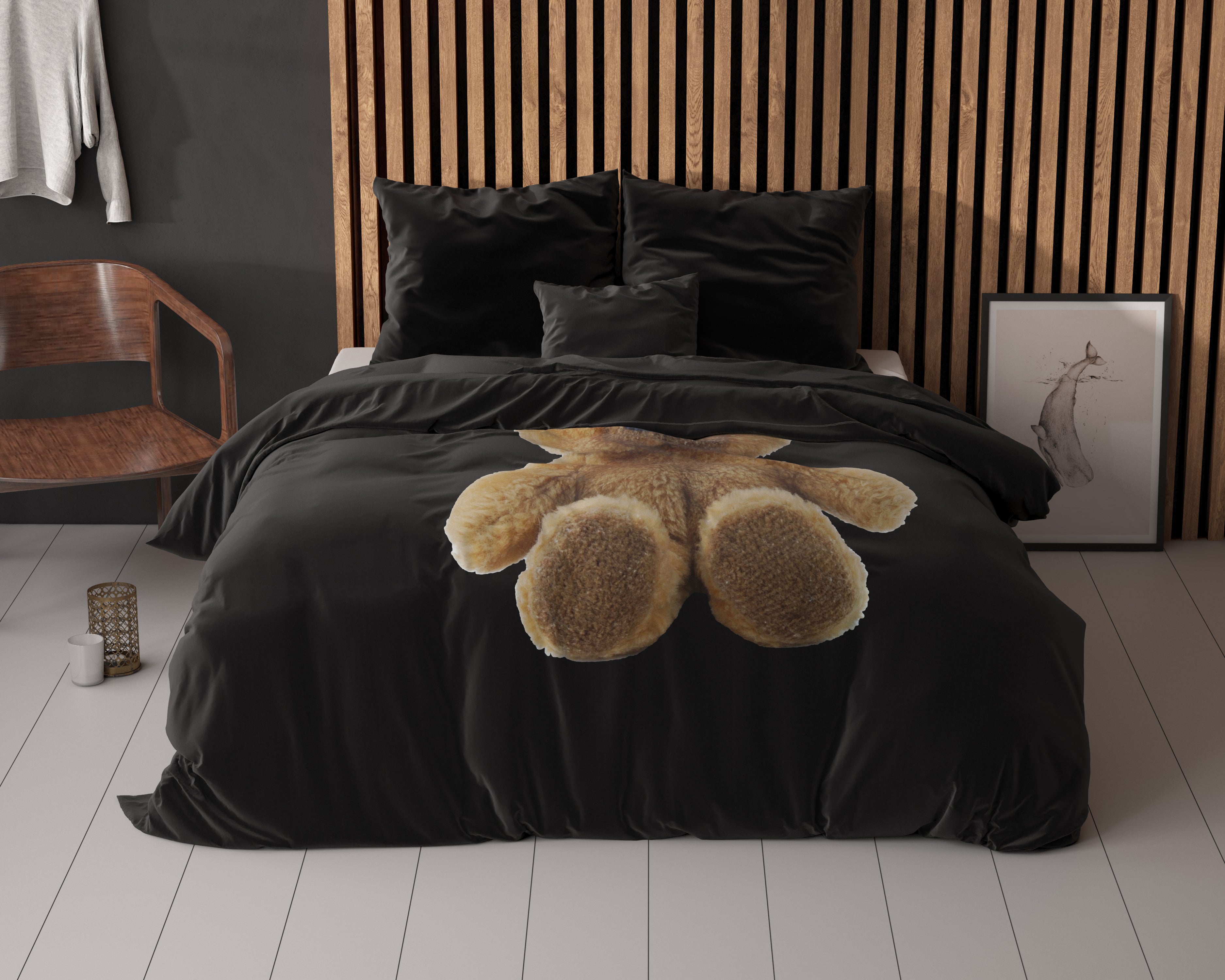 Brave Teddy Zwart Dekbedovertrek