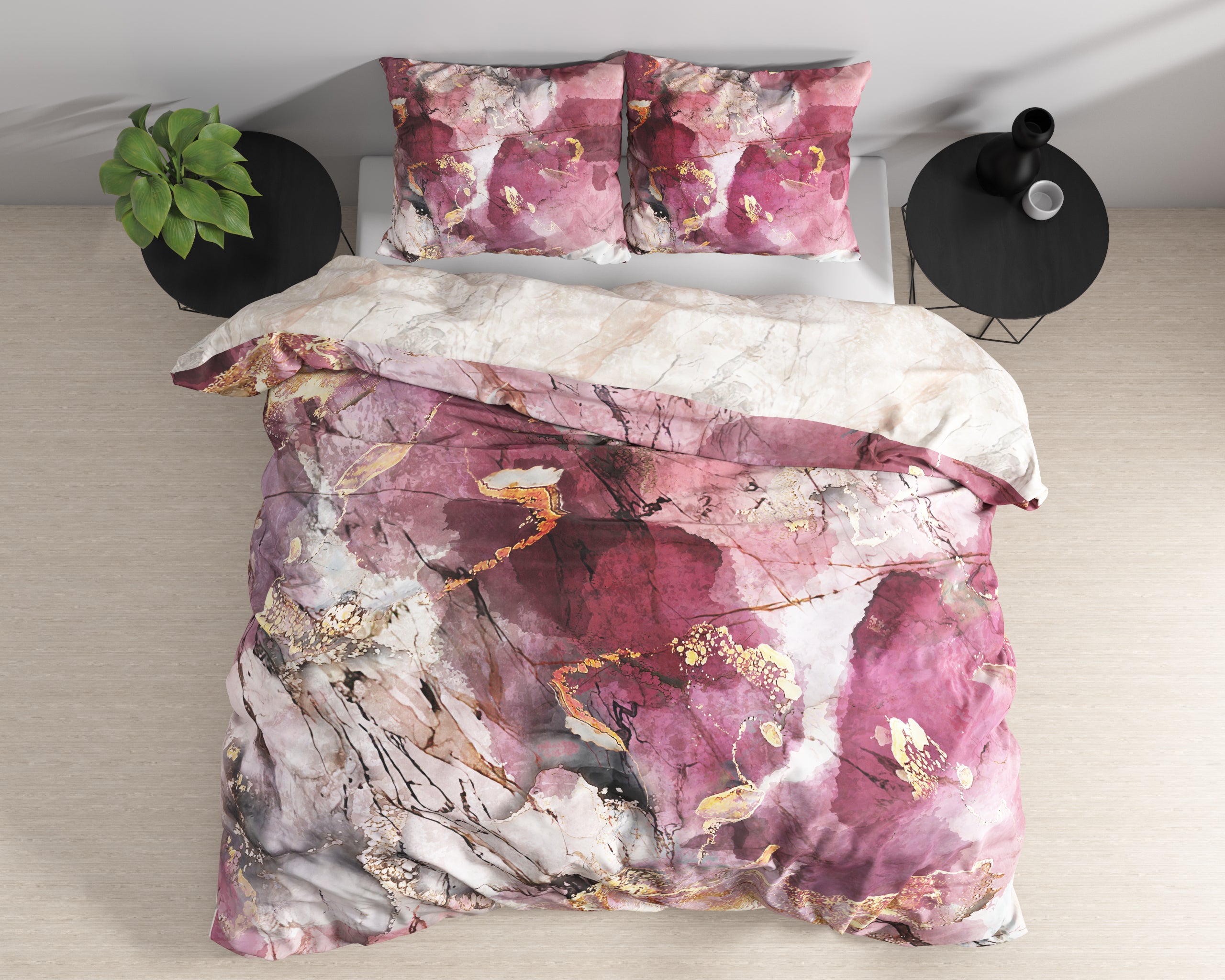 Breccia Dekbedovertrek Roze - Super zacht geweven - Luxe verpakt - Marble design