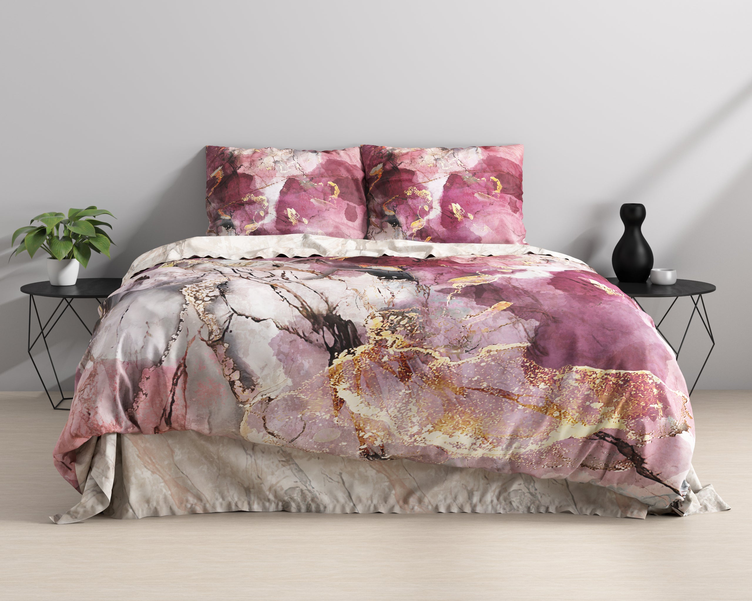 Breccia Dekbedovertrek Roze - Super zacht geweven - Luxe verpakt - Marble design