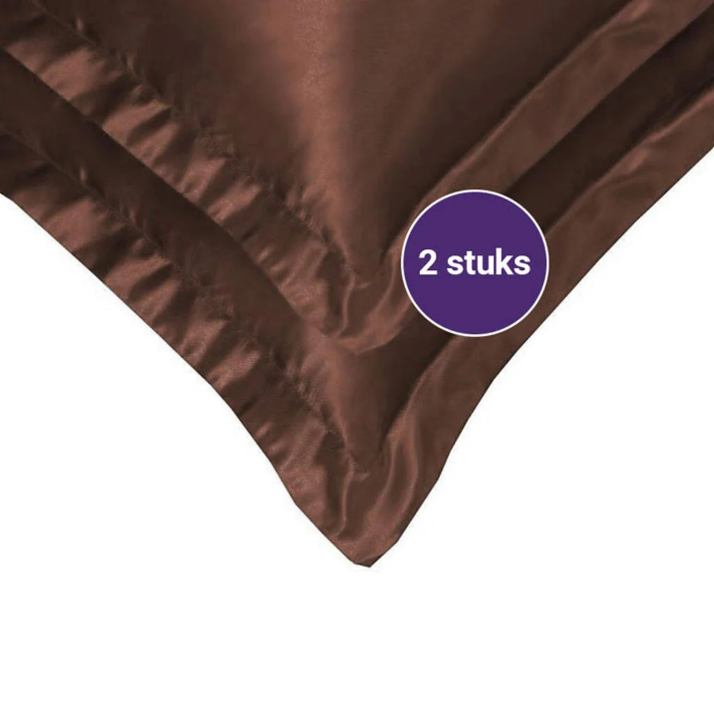 Bruine Satijnen Kussenslopen – Luxe & Bescherming voor Haar en Huid | Set van 2