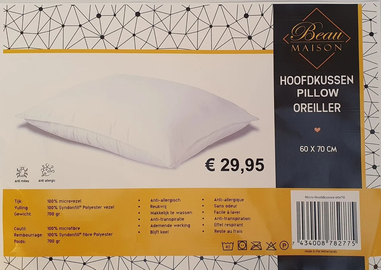 Budget Pillow – Comfortable, Anti-Allergic, Washable and Refillable Hollow Fiber Pillow
