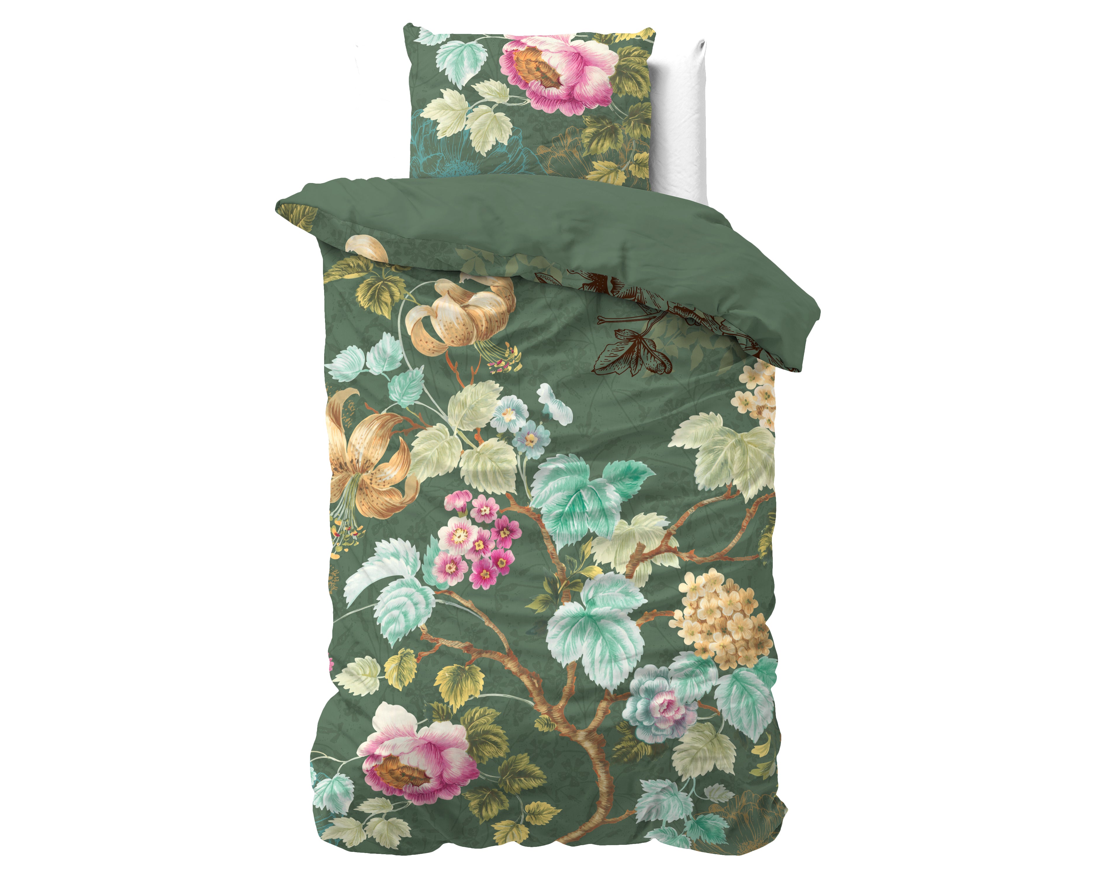 Chanda Olijf groen Katoenen Dekbedovertrek