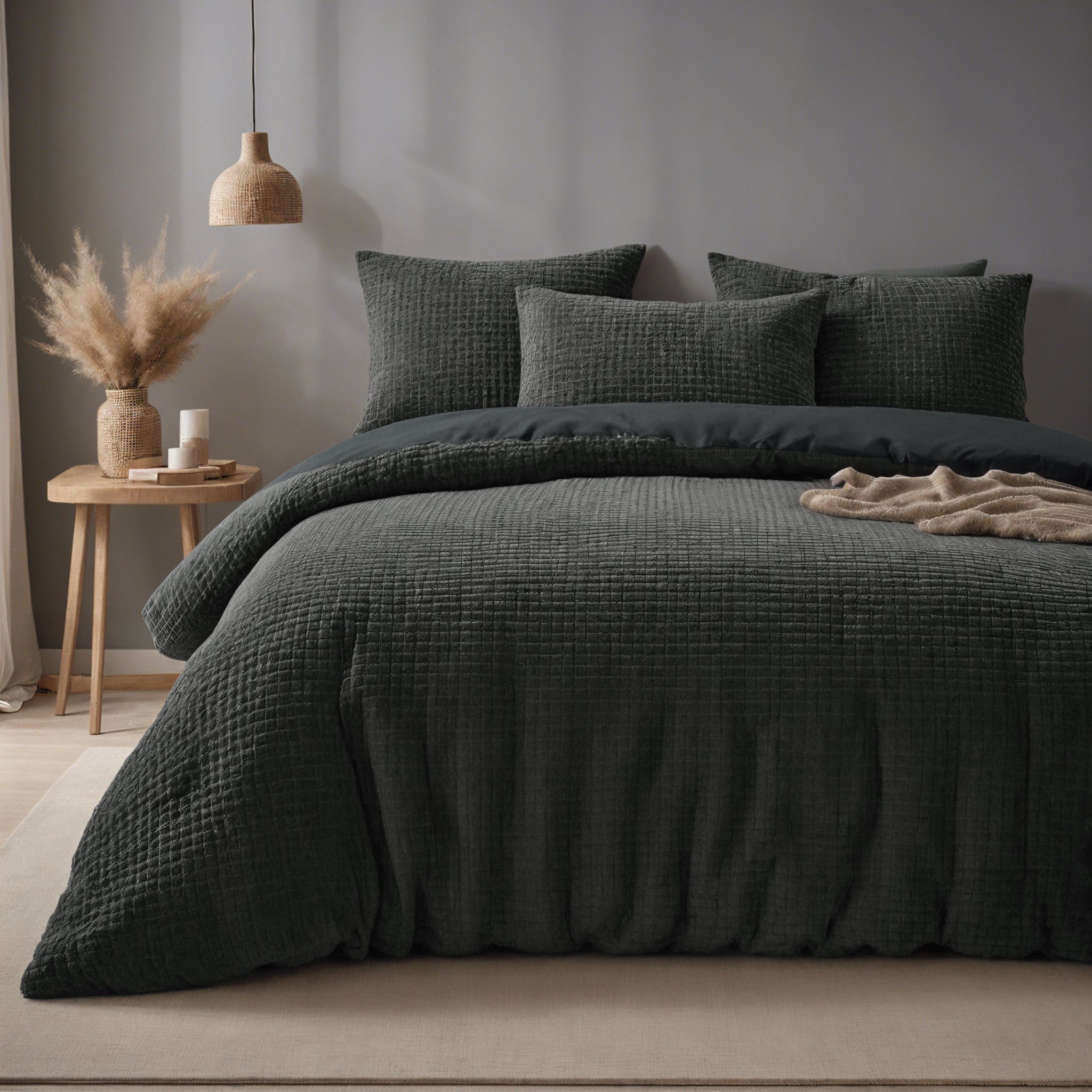 Check teddy Antraciet Dekbedovertrek