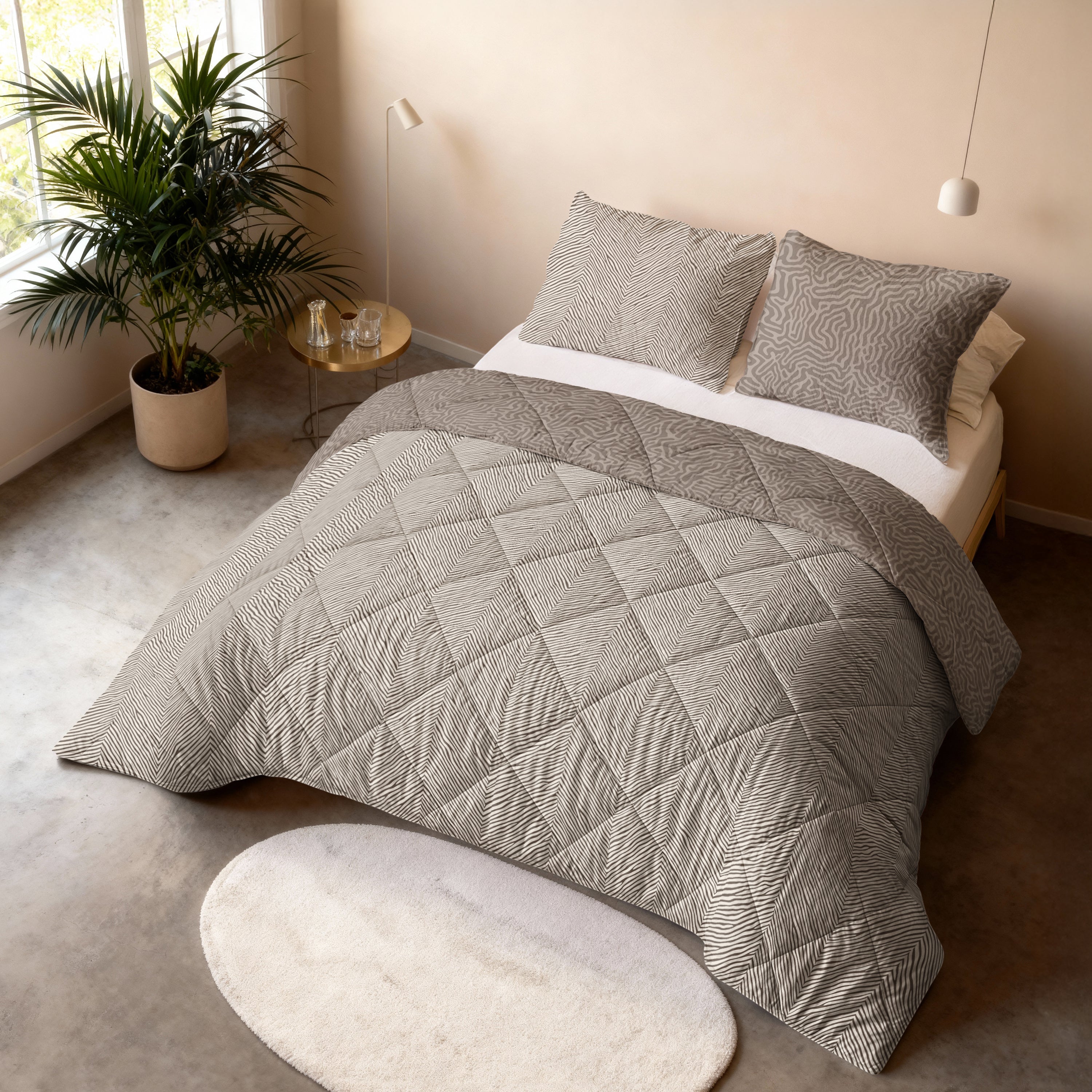 All-in One Lazy Dekbed Solitude Taupe - Dekbed met kussenslopen