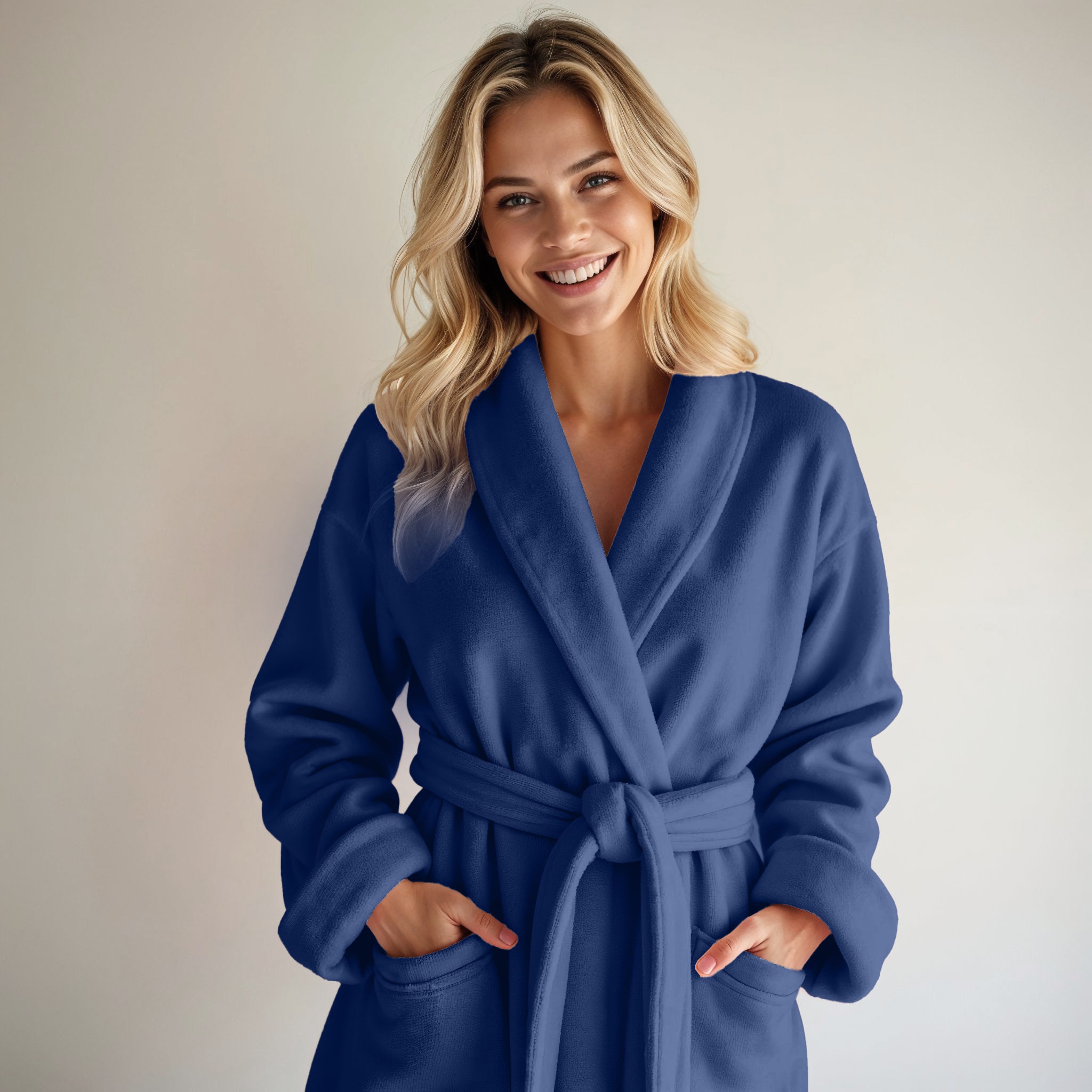 Coral Fleece Bathrobe Navy - Perfect fit - Absorbs moisture - Available in different sizes