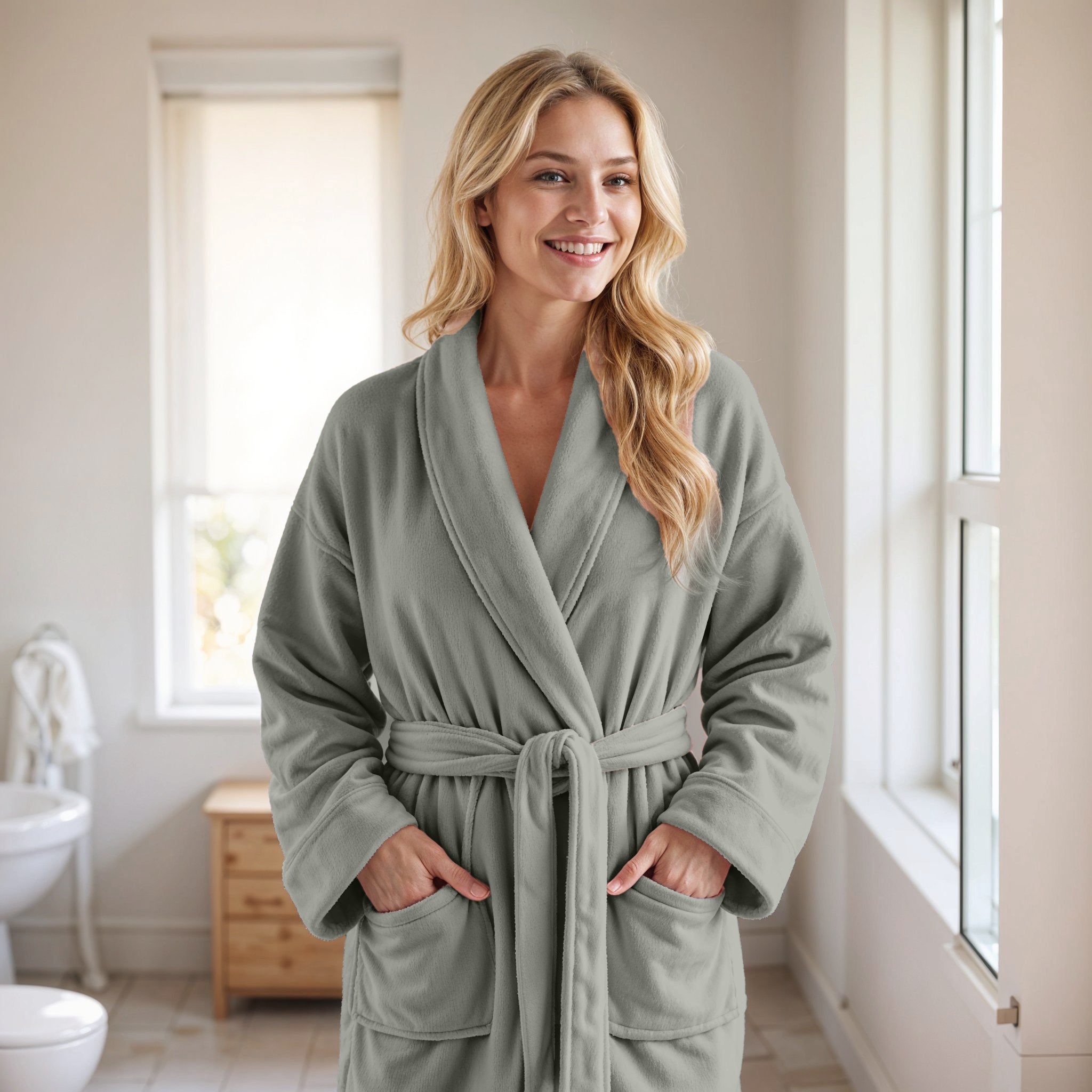 Coral Fleece Bathrobe Stone Pearl - Perfect fit - Absorbs moisture - Available in different sizes